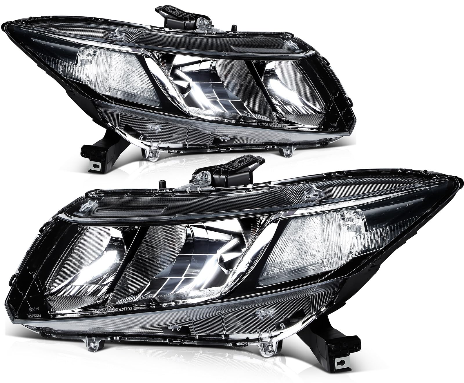 LSAILON Headlight Assembly Replacement Fit 2012-2015 for Honda Civic Driver and Passenger Side Clear Lens Black Housing Clear Re