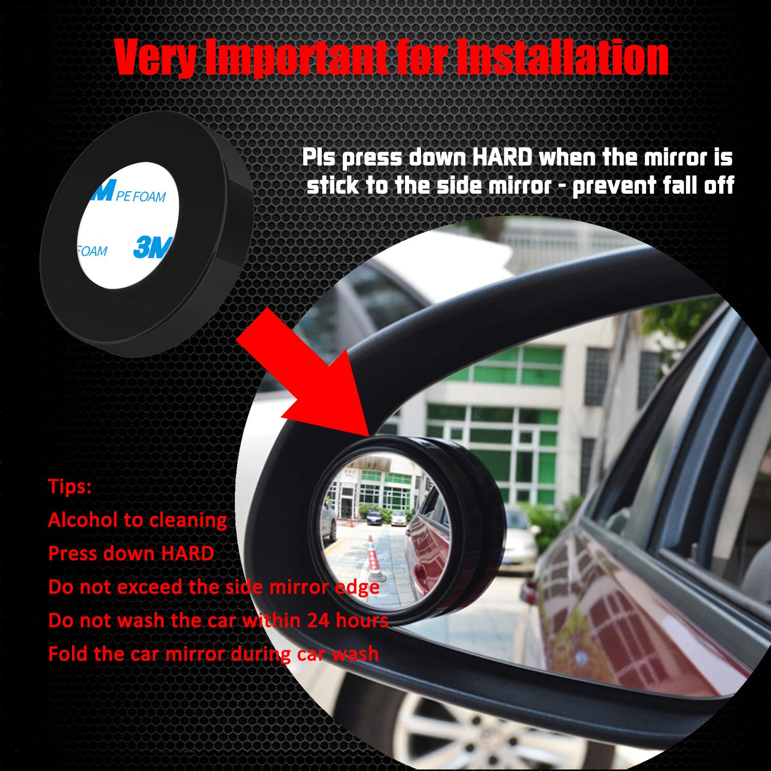 Ampper 2' Round Blind Spot Mirror, 360 Degree Adjustabe Hd Glass And Abs Housing Convex Round Stick-On Mirror For Car (Black, Pack Of 2)
