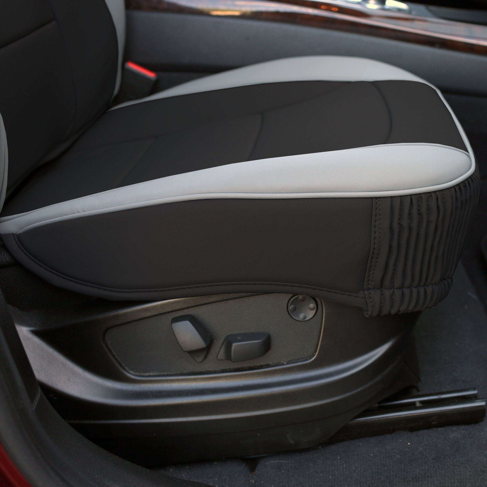 Fh Group Car Seat Cover For Back Seat Gray Black Faux Leather - Universal Fit, Rear Seat Covers For Cars With Rear Split Bench,