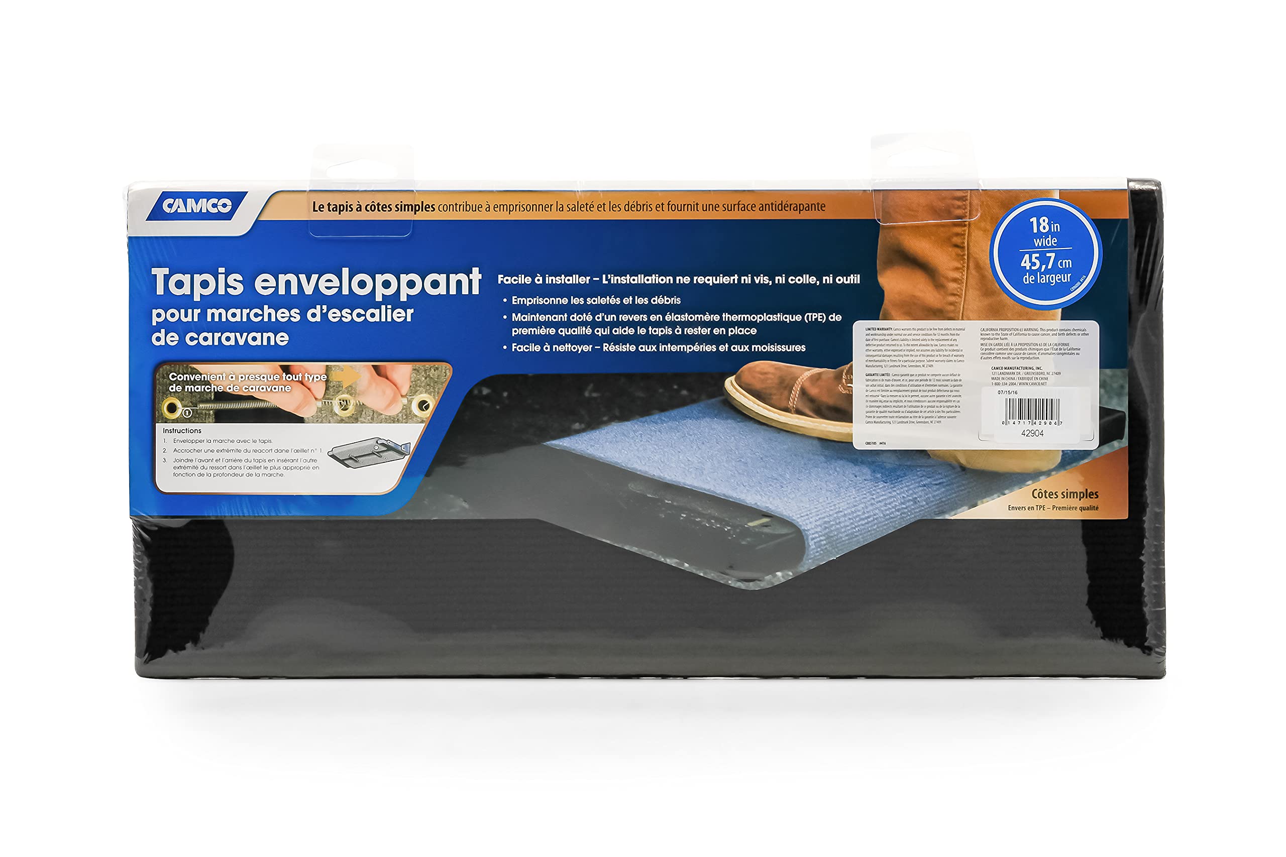 Camco Wrap Around Rv Step Rug | 17.5'' X 18'' | Black | 42904