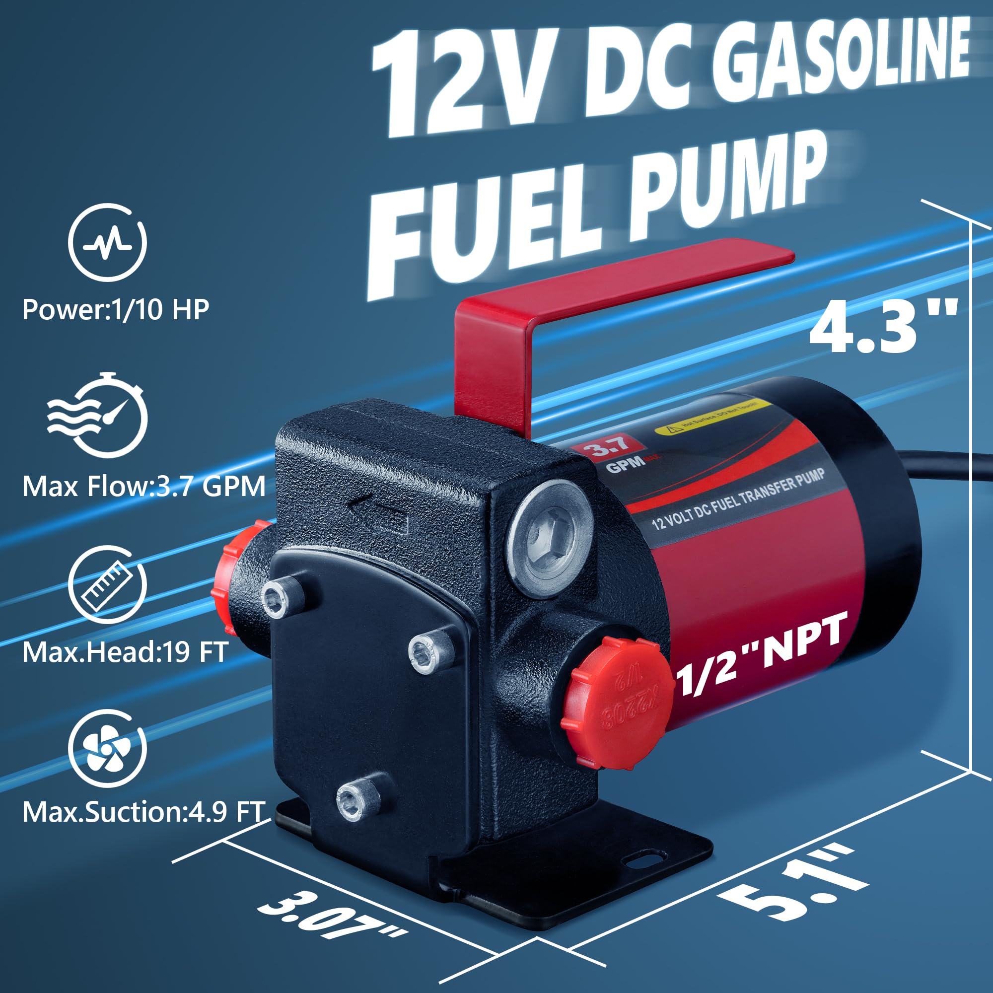 12V Dc Gasoline Fuel Pump, Self-Priming Fuel Transfer Pump, Reversible Pumping, Overheat Protection, Explosion-Proof, Suitable F