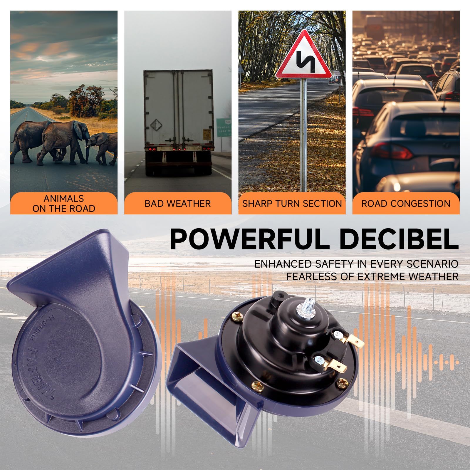 Farbin Horn 12V Car Horns Loud Dual-Tone Waterproof Auto Horns Electric Snail Horn Kit Universal For Any 12V Vehicles (Blue Horn