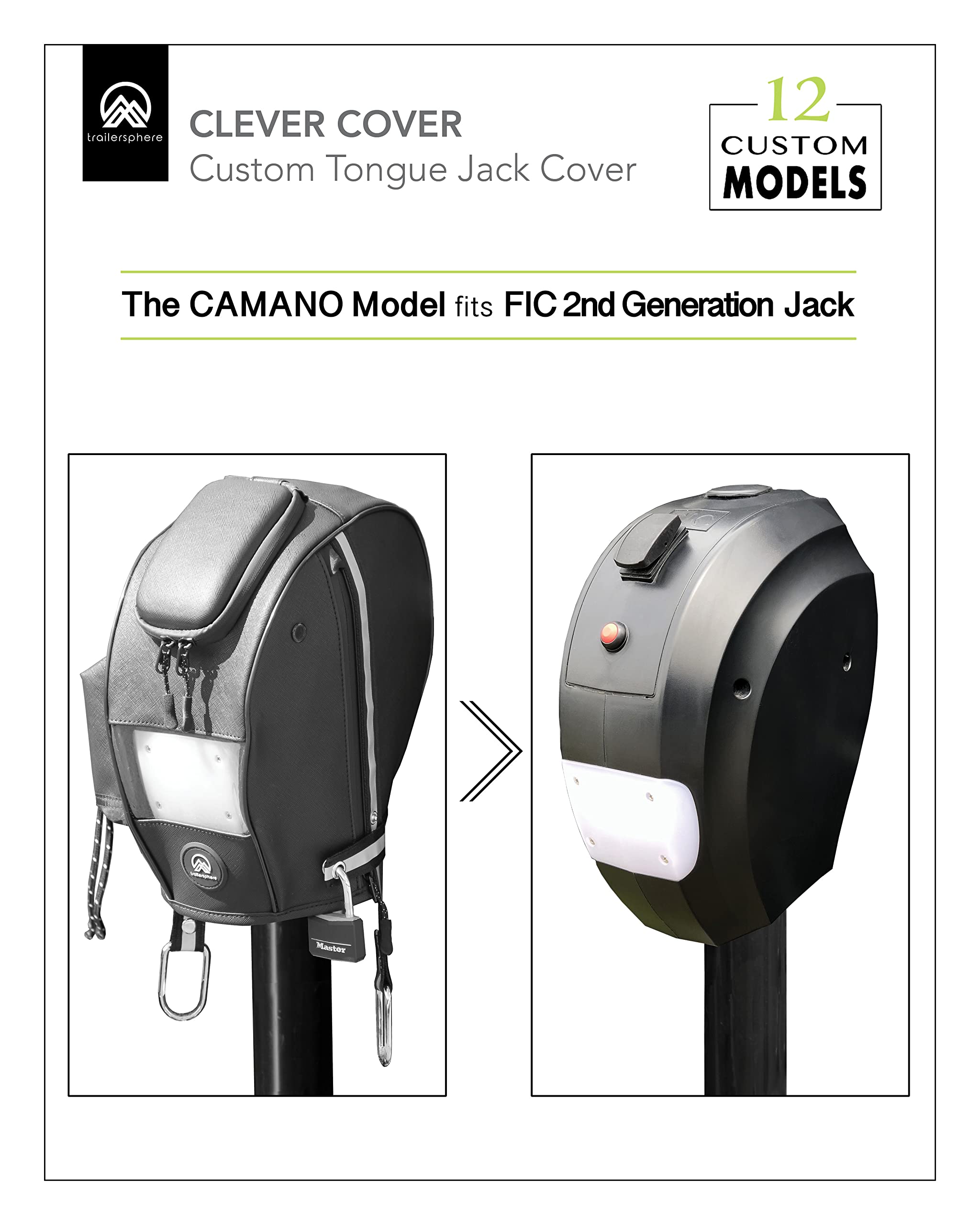 Clever Cover For Fic (2Nd Generation) Jack By Trailersphere Custom Electric Tongue Jack Cover For Trailer, Rv, Camper, Chains Holder, Plug Protector, Sun And Waterproof (Fic Jack Cover #2)