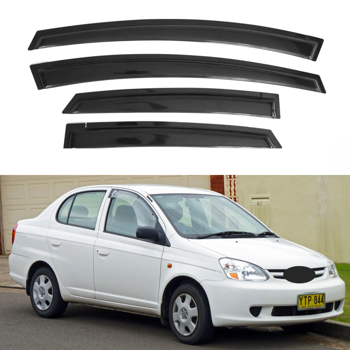 Ig Window Visor For Toyota Echo Sedan 2000-2005, Rain Guard Tape-On Extra Durable Sun Wind Side Vent Window Deflector, 2000 2001