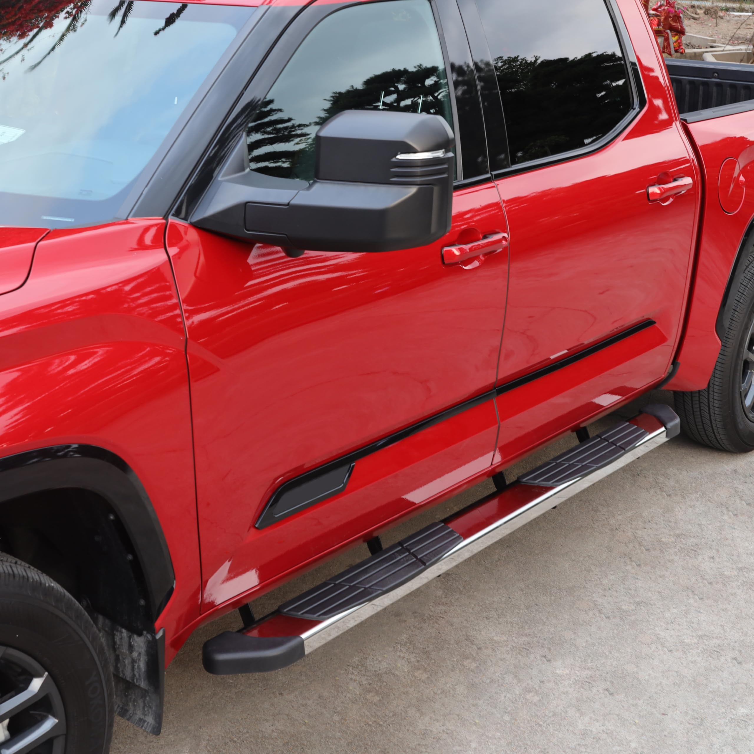 Othowe Running Boards Compatible With 2022-2025 Toyota Tundra Crewmax Cab(4 Full-Size Door), Black Flat Oval Running Boards 2 Piece Set Side Steps Step Bars Tundra Stainless Steel Running Boards.