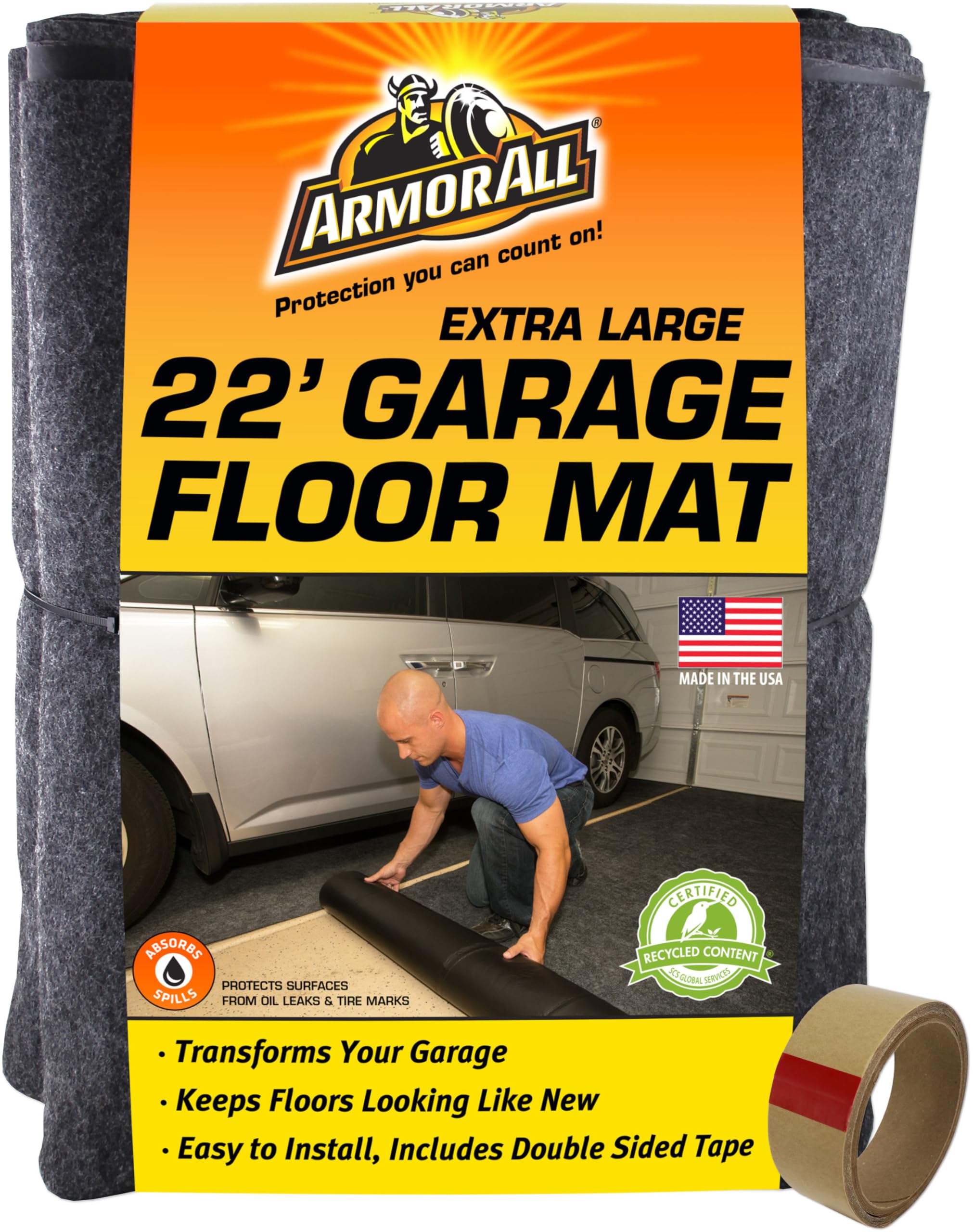 Armor All Original Xl Garage Floor Mat, (22' X 8'10''), (Includes Double Sided Tape), Protects Surfaces, Transforms Garage - Abs