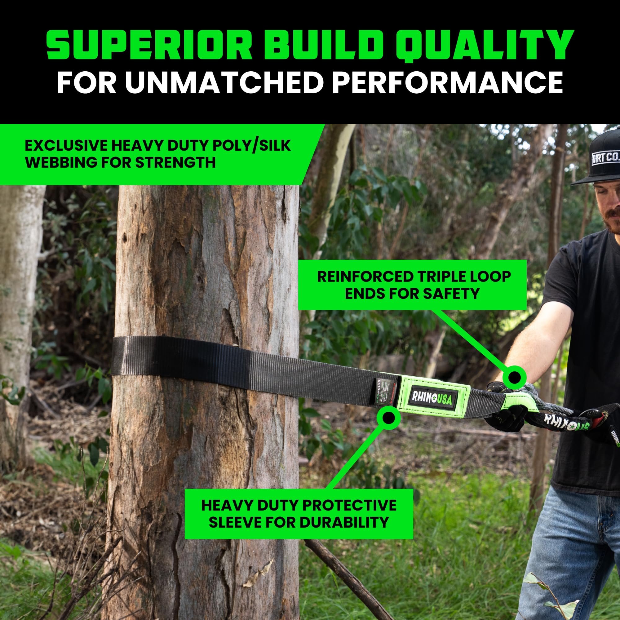 Rhino Usa Tree Saver Tow Strap (3'' X 8') - 31,518Lb Break Strength - Emergency Recovery Strap Winch Extension For Truck, Utv, A