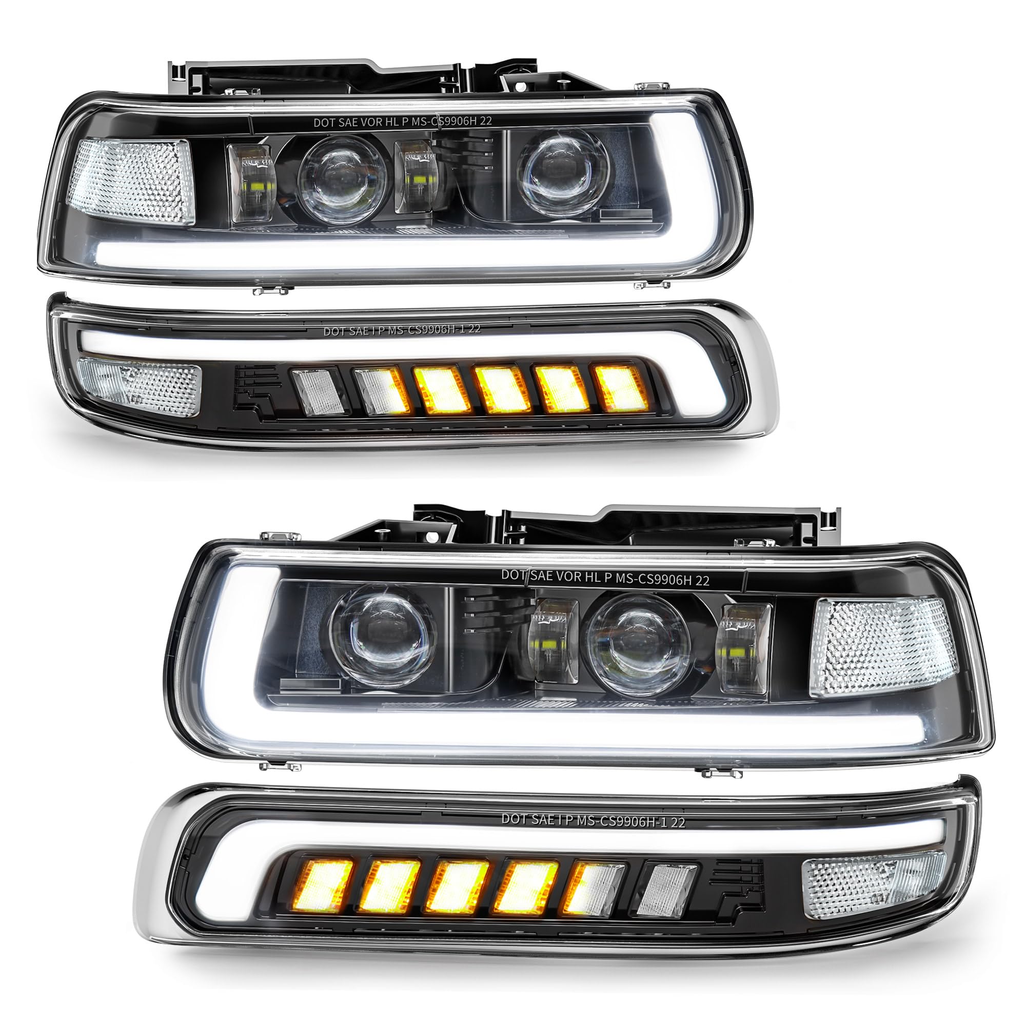 Ramjet4X4 Led Headlights Assembly Headlamps Replacement For 1999-2002 Chevy Silverado 2000-2006 Suburban Tahoe Sequential Turn S