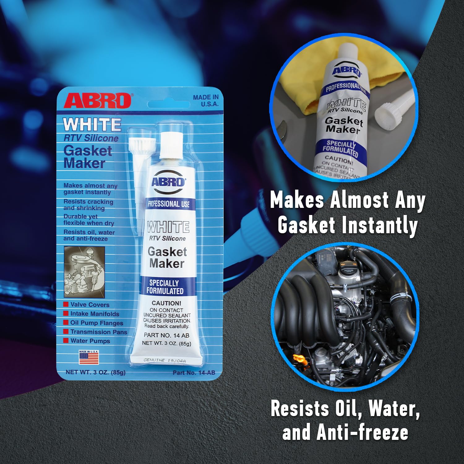 Abro White Rtv Silicone Instant Gasket Maker 3 Oz.