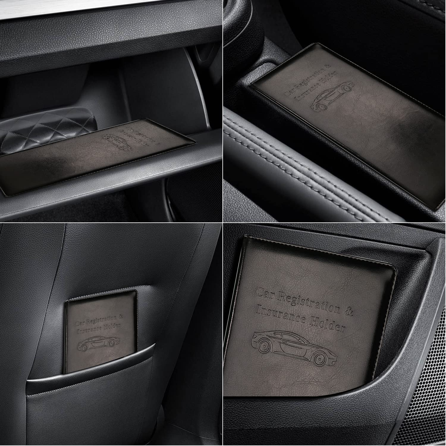 HOURUNTALL Leather Car Accessories Holder, Black Magnetic Wallet for Registration & Insurance, M Size, Glove Box Organizer for Auto, Truck, Motorcycle