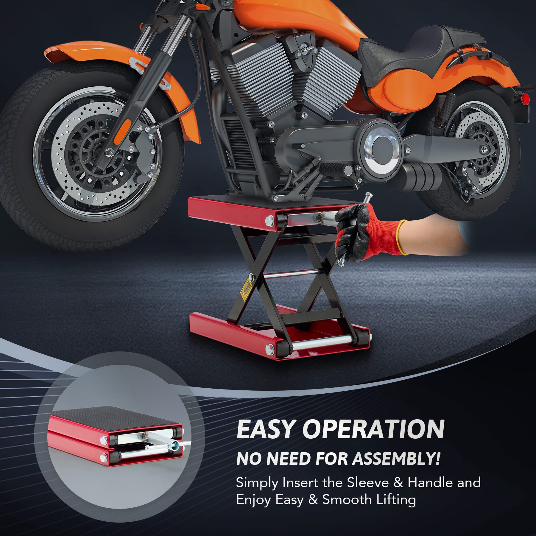 OMT Motorcycle Lift, 4-13 Inch Motorcycle Scissor Jack, 1100lb Capacity Wide Deck Motorcycle Center Stand and 1/2 Ton Scissor Li