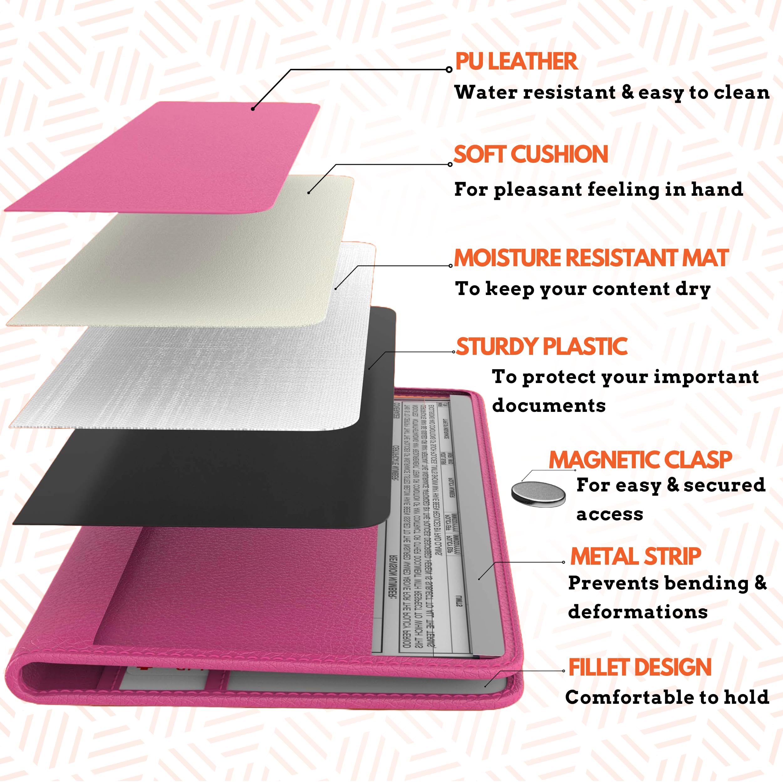 Pink Magnetic Shut Insurance And Registration Holder, Premium Pu Leather Glove Box Organizer For Car, Popular Car Accessories Fo