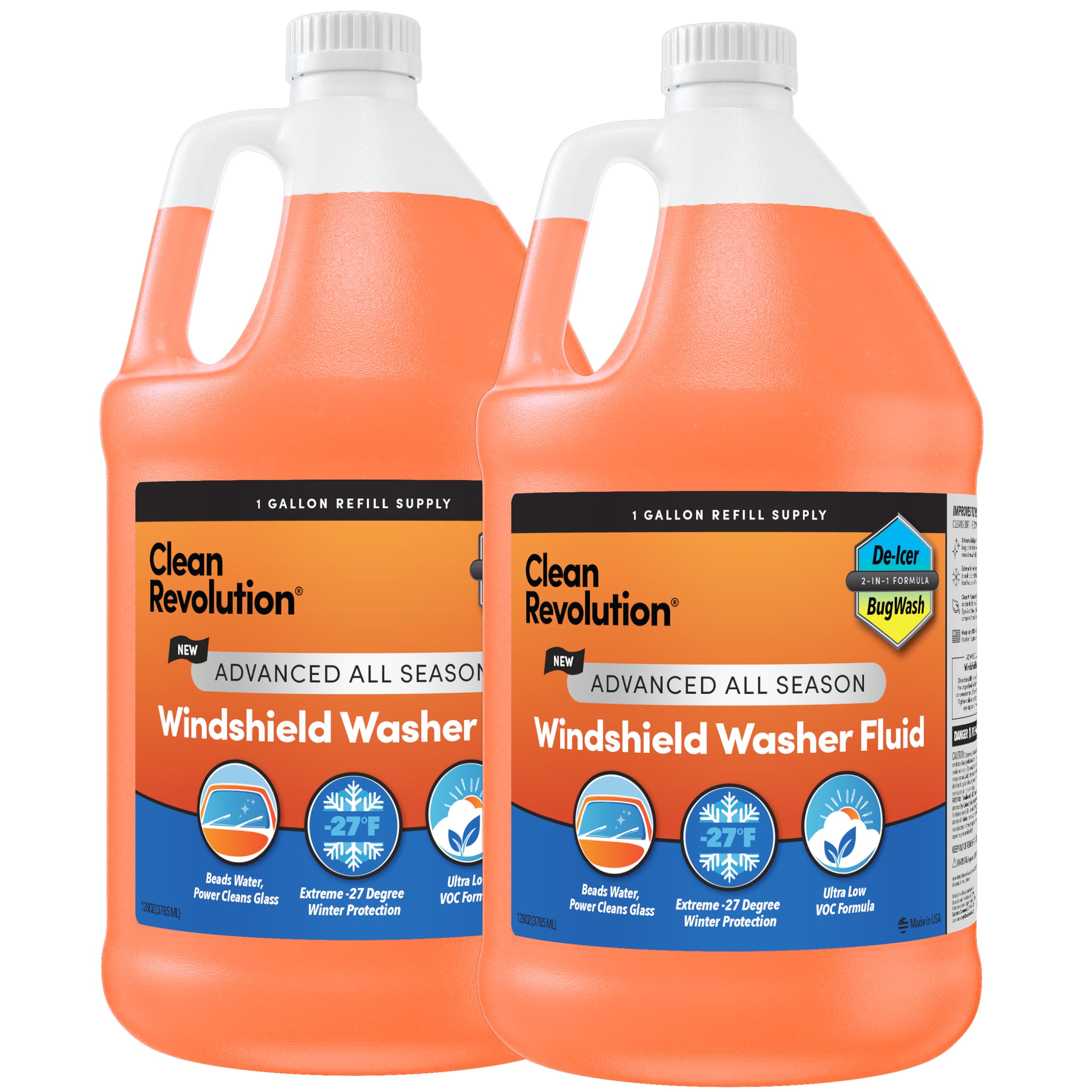 Clean Revolution Advanced All Season Windshield Washer Fluid | Ultra Low VOC Formula | Extreme -27F Winter Protection |128 Fl. O