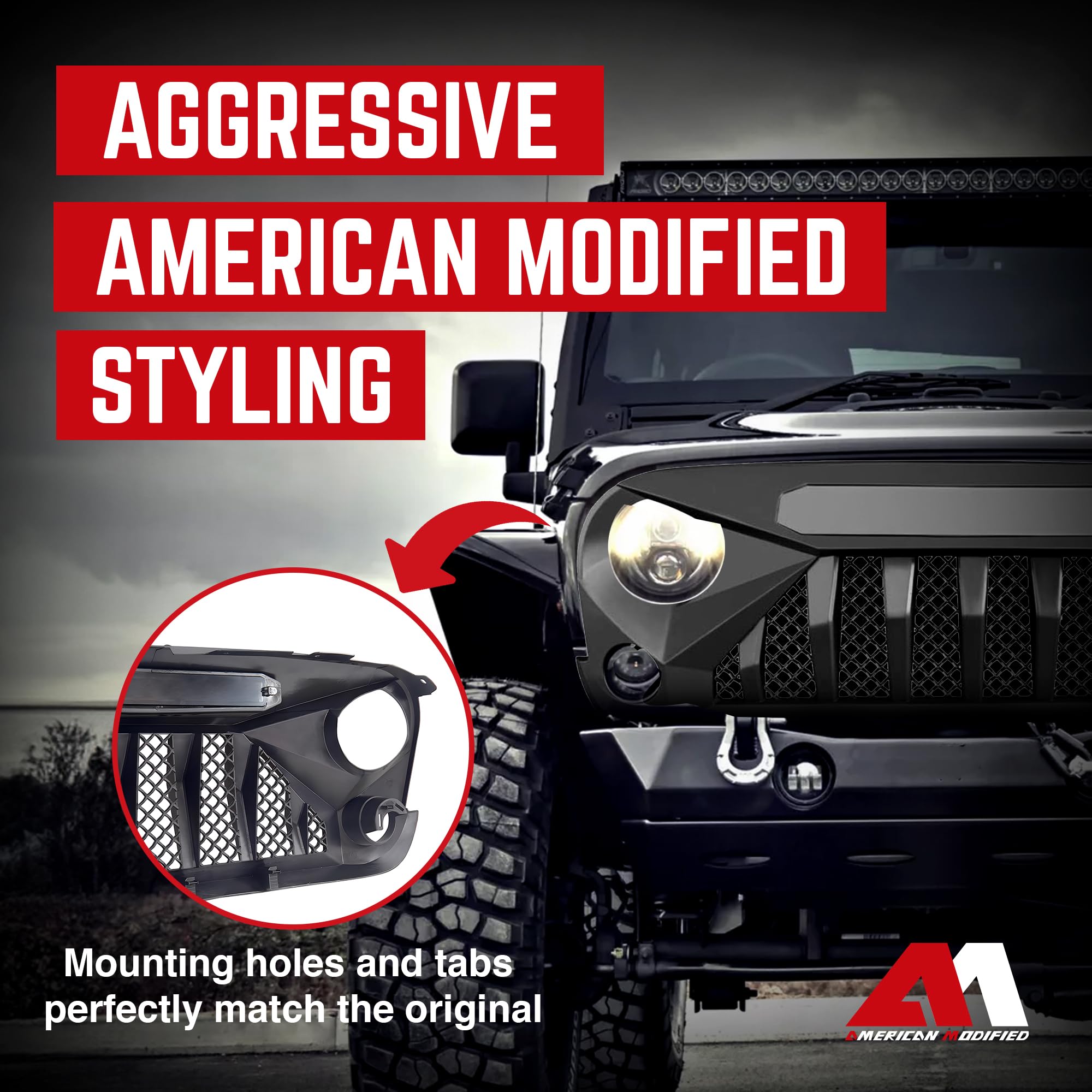 American Modified Gladiator Vader Easy Installation Front Grille Cover Compatible With Jeep Wrangler 2007 To 2018, Jk/Jku, Rubic