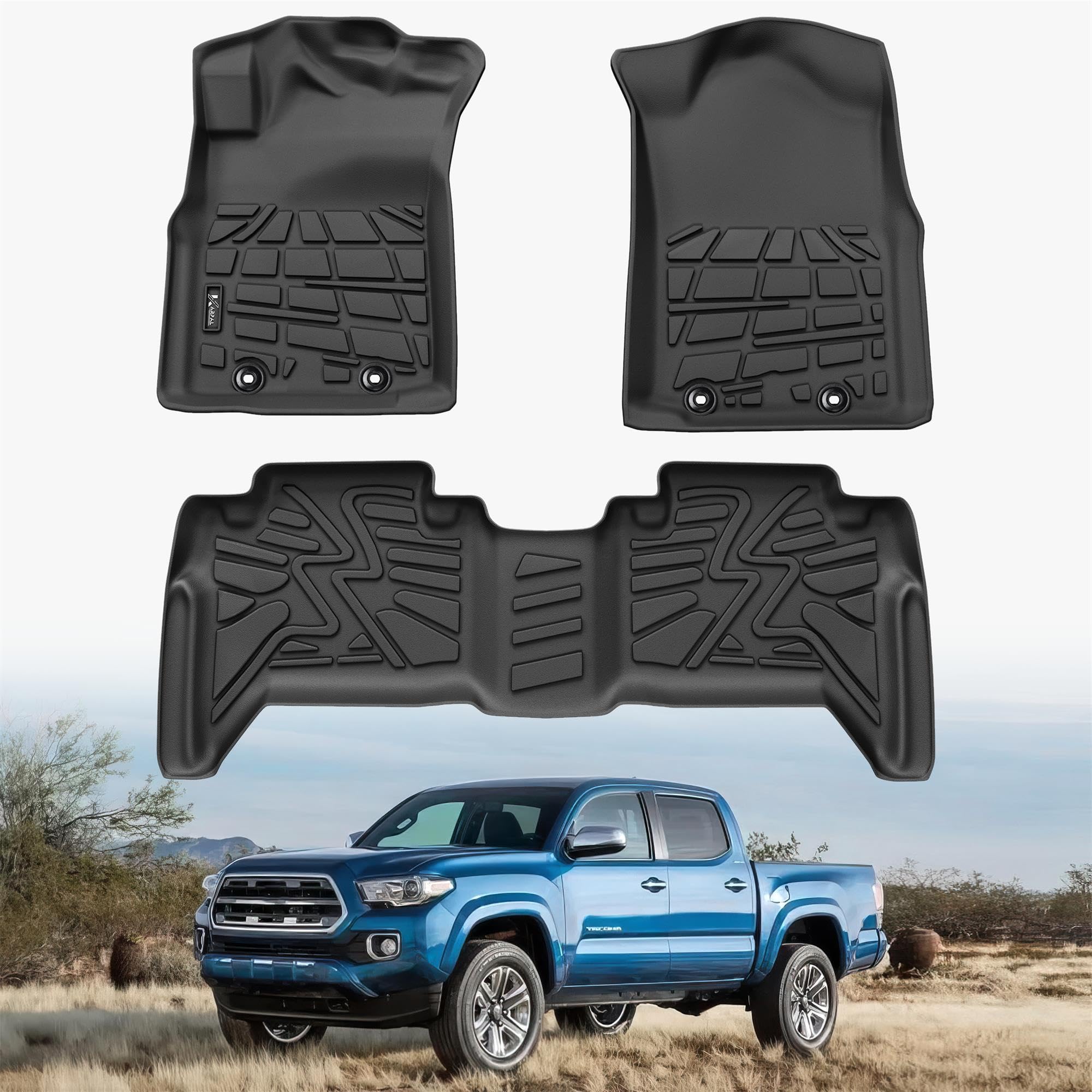 Karpal Floor Mats Fit 2005-2015 Toyota Tacoma Double Cab (Footwell Coverage), Custom Fit All Weather Tpe Floor Liners, Front & 2