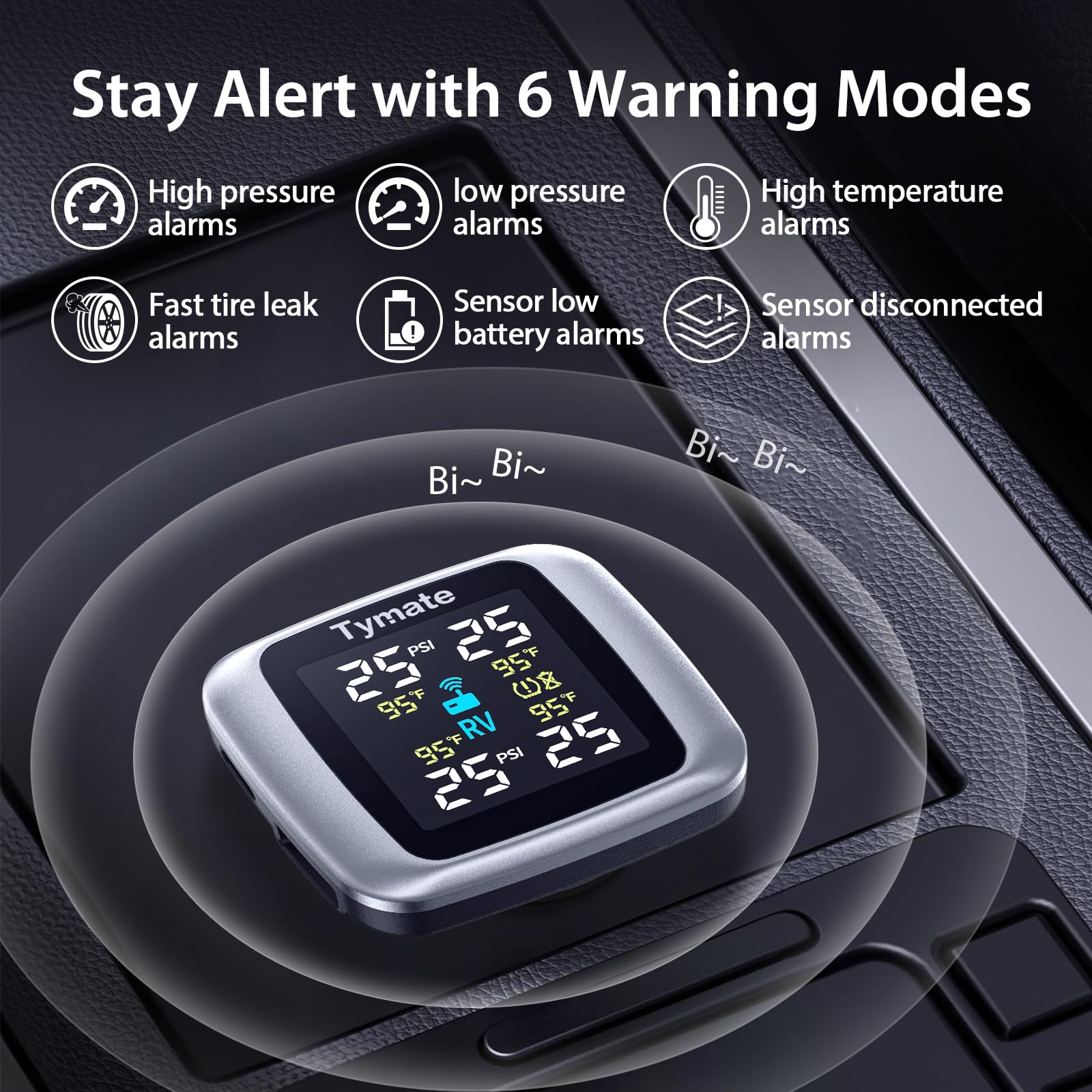 Tymate TM7 Wireless Tire Pressure Monitoring System with 4 Sensors, Color Display, 0-87 PSI, Ideal for RV, SUV, Truck, Sedan