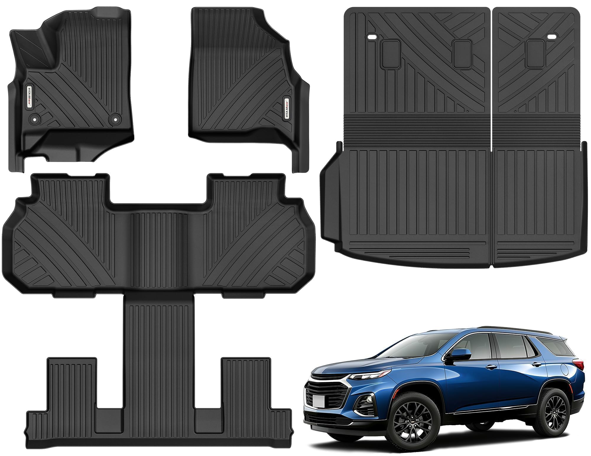 Yitamotor Floor Mats Fit For 2024-2025 Chevy Traverse, Tpe All Weather Custom Fit Floor Liners For 7 Seats, Back Seat Protector