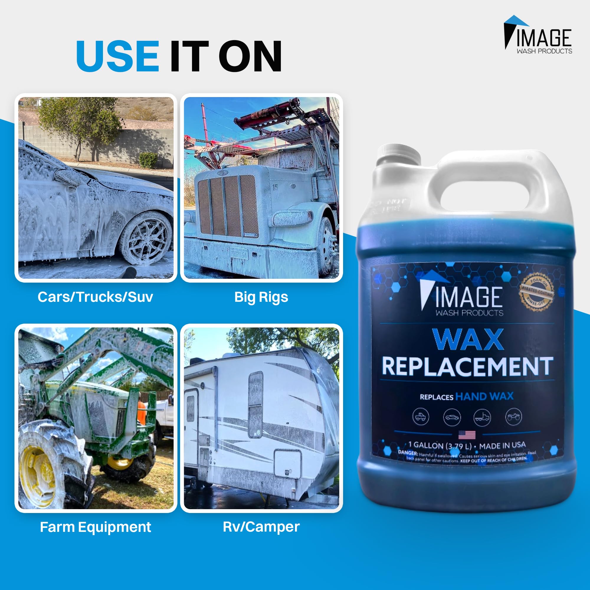 Image Wash Products Wax Replacement (Foamable) - Protectant For Any Size Vehicle. Foam On/Rinse Off (128Oz)