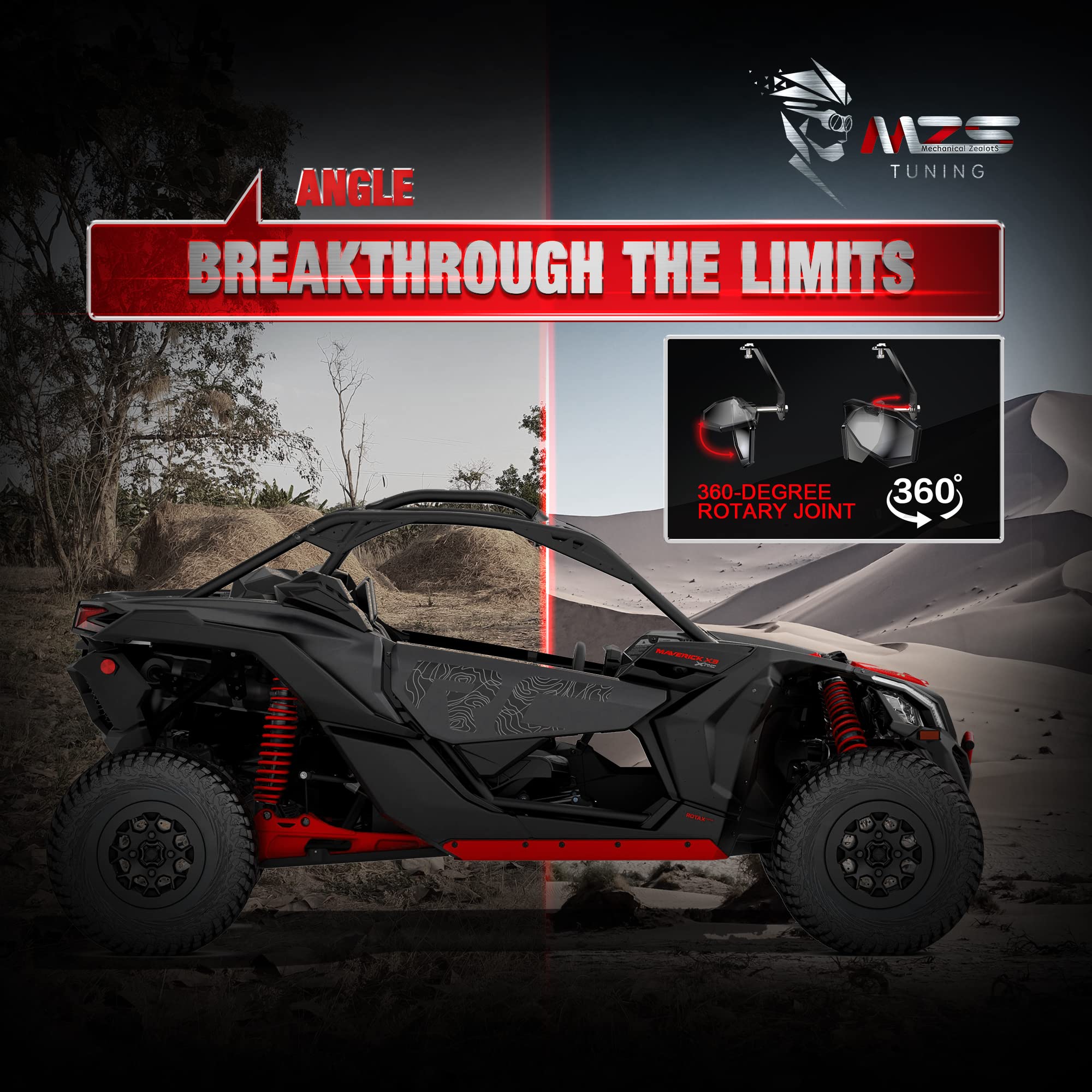 MZS Aluminum UTV Center Rear View Mirror, Maverick Trail Rrarview Mirror Adjustable Black Compatible with 2018-2025 Maverick Tra