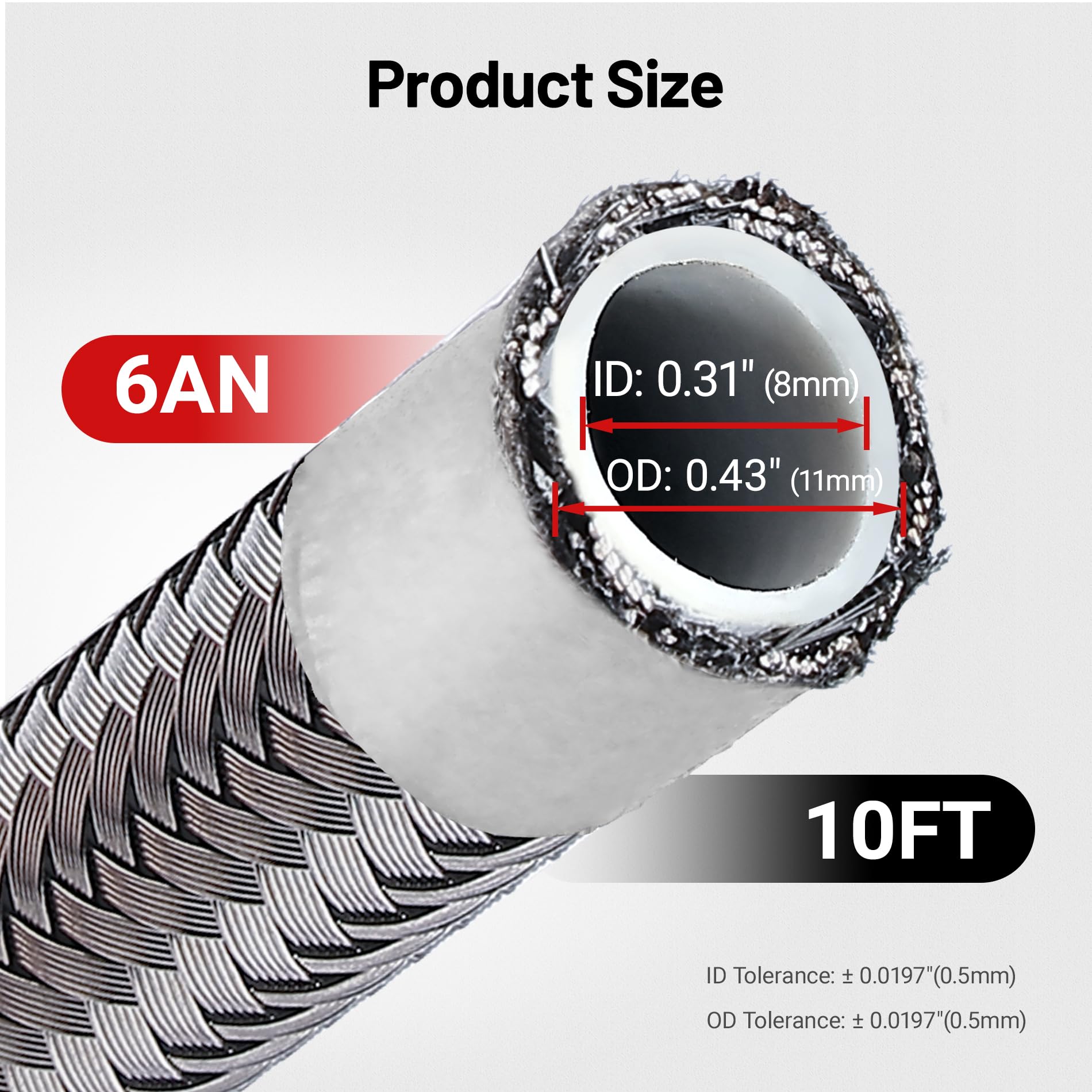 Evil Energy 8An Ptfe Fuel Hose Line, An8 Fuel Line E85 Stainless Steel Braided 20Ft Silver