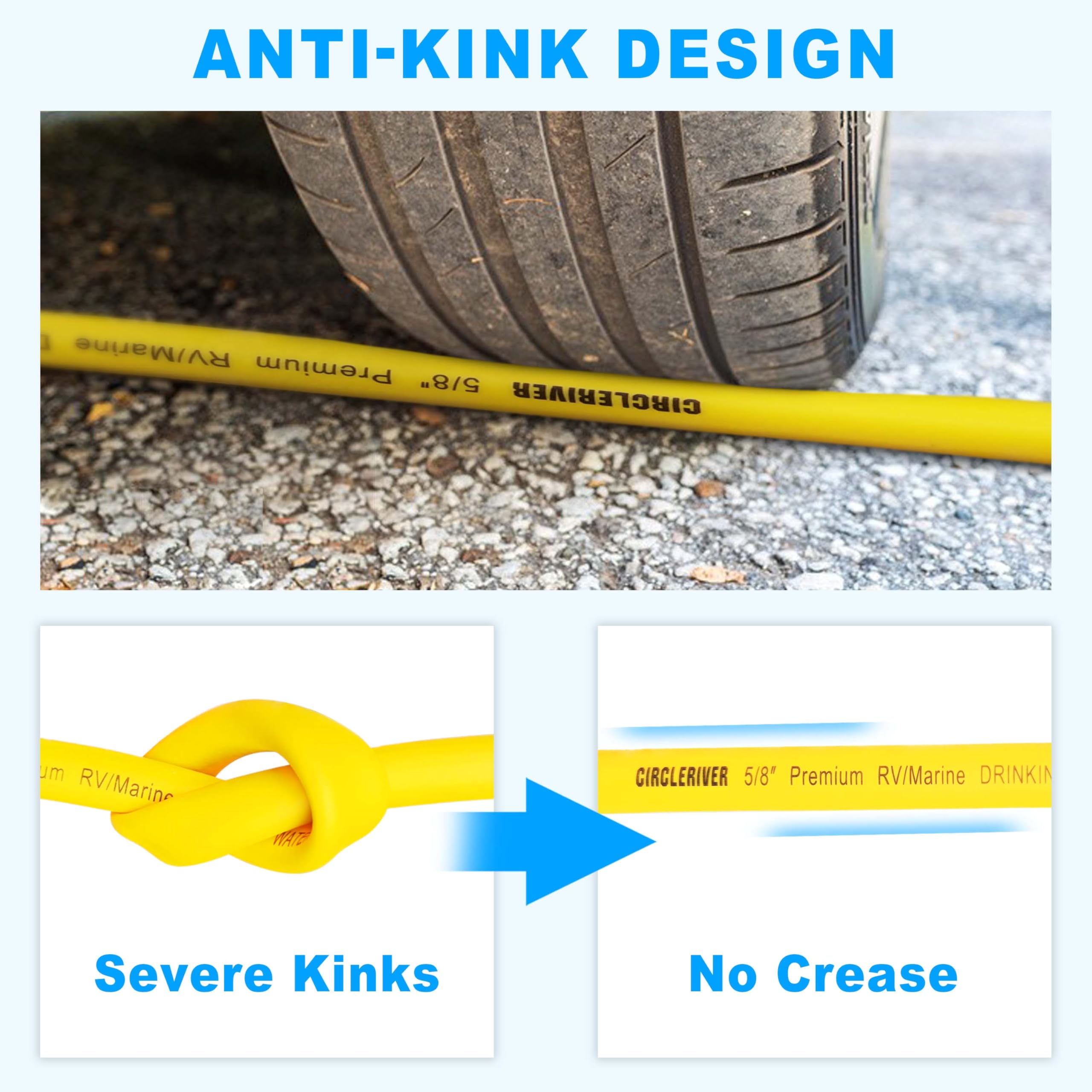 CircleRiver RV Drinking Water Hose 50FT with Storage Bag, 5/8'' Premium Fresh Water Hose for RV, Camping, Marine, Trailer and Tr