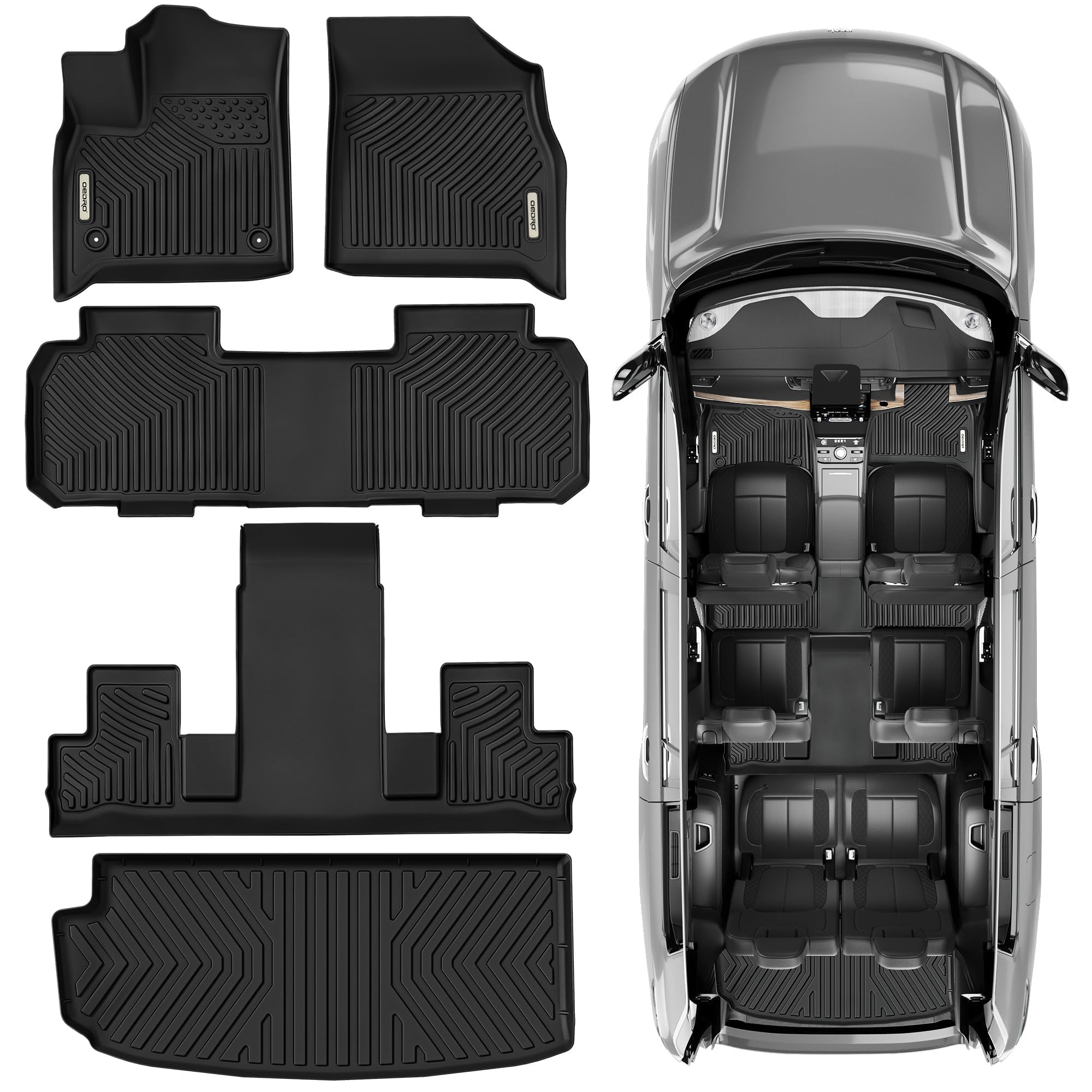 Oedro Floor Mats Fit For 2018-2025 Chevrolet Traverse 7 Seats With 2Nd Row Bucket Seats, Custom Fit All Weather Floor Mats Liner