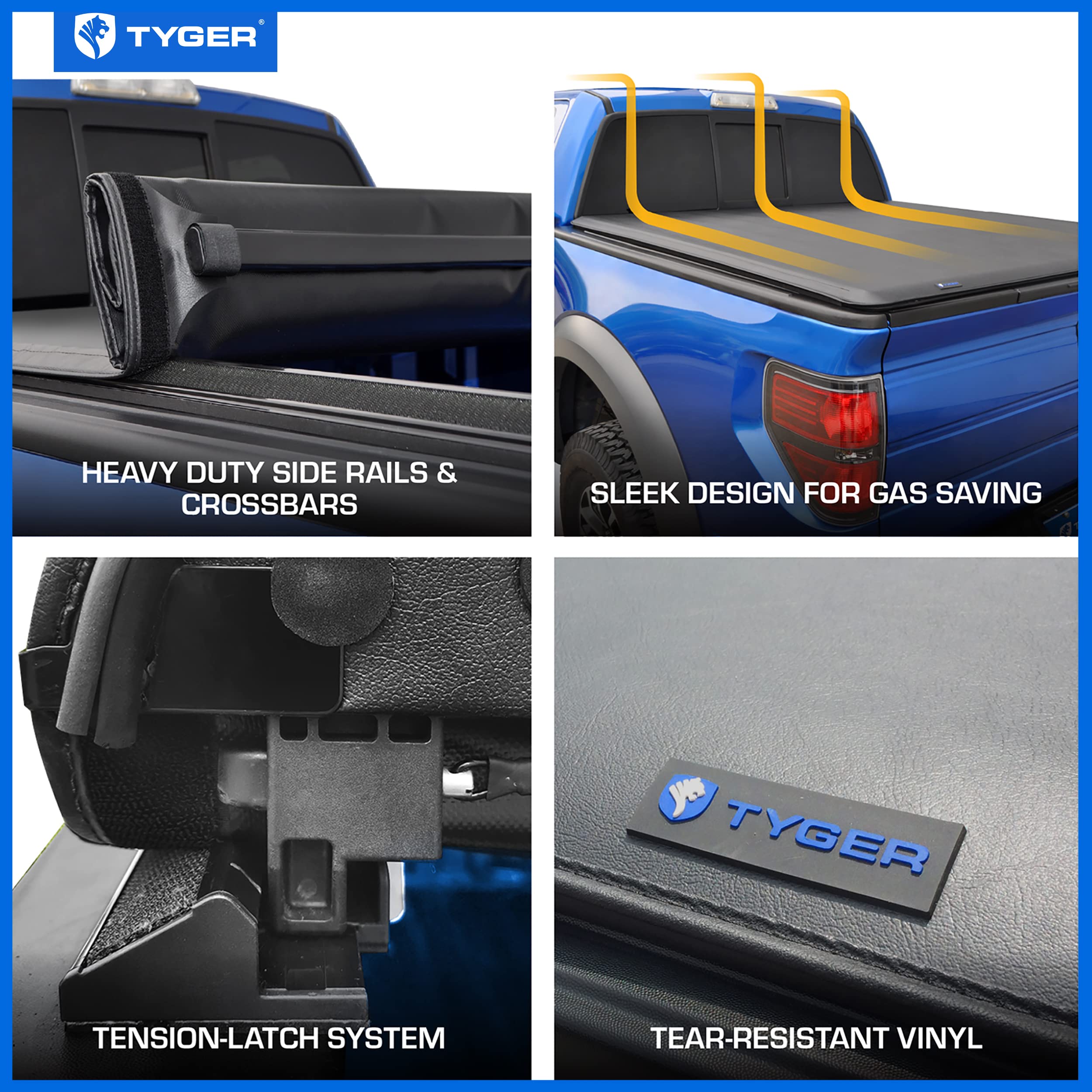 Tyger Auto T1 Soft Roll Up Truck Bed Tonneau Cover Compatible With 2009-2014 Ford F-150 | Styleside 6.5' Bed (78') | Tg-Bc1F9023, Black
