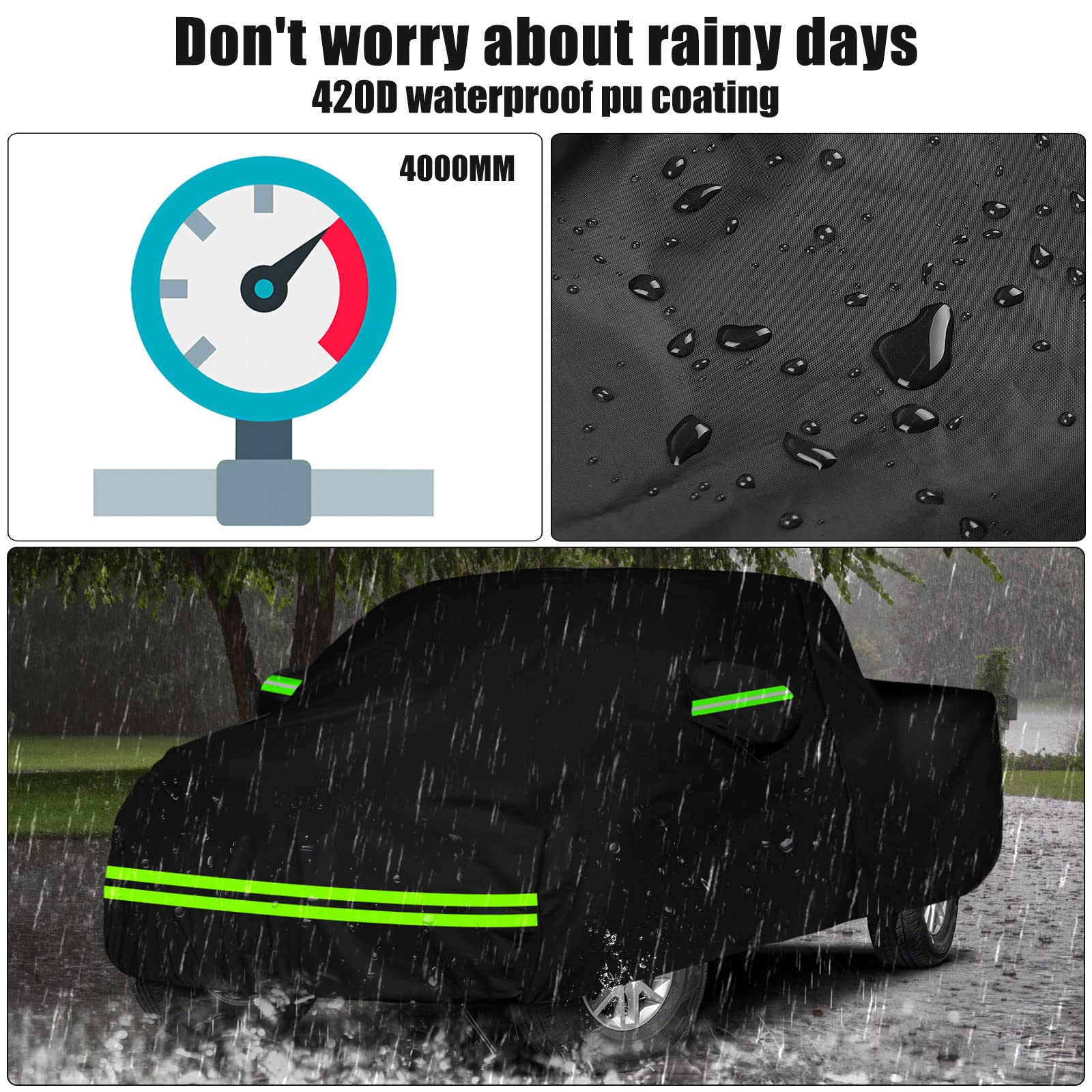 Waterproof Car Cover Compatible with Chevrolet Silverado/GMC Sierra 1500/2500/3500 Crew Cab 6.6ft Bed 2014-2025, 420D All Weathe