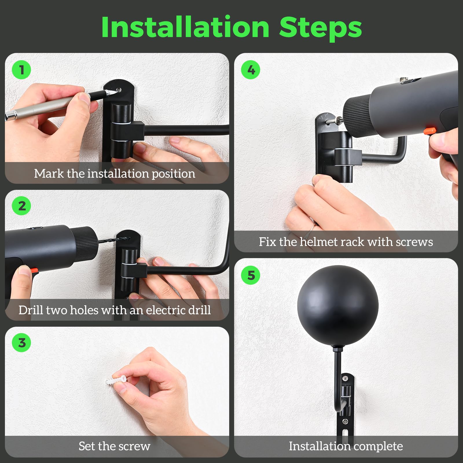 Torolle 2 Pack Motorcycle Helmet Holder Wall Mount, 180 Rotation Helmet Rack Hanger Lightweight Aluminium Alloy With Hooks For R