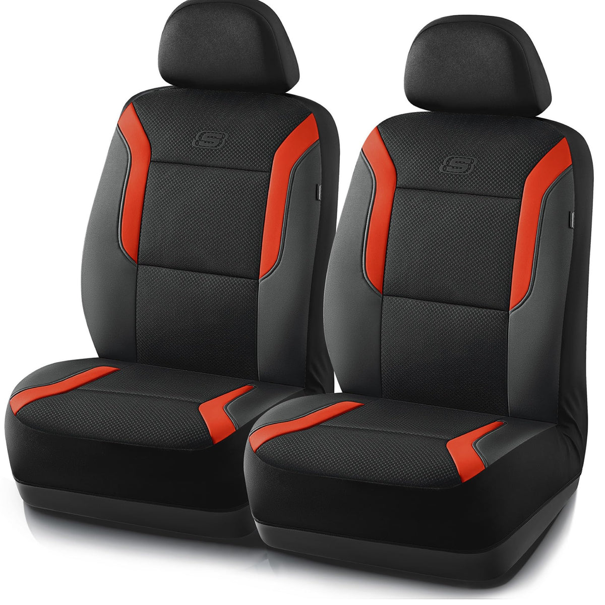 Skechers Memory Foam Leather Car Seat Covers, Air Cool Mesh Thick Seat Covers, Two Front Seat Covers, Airbag Compatible, Automot