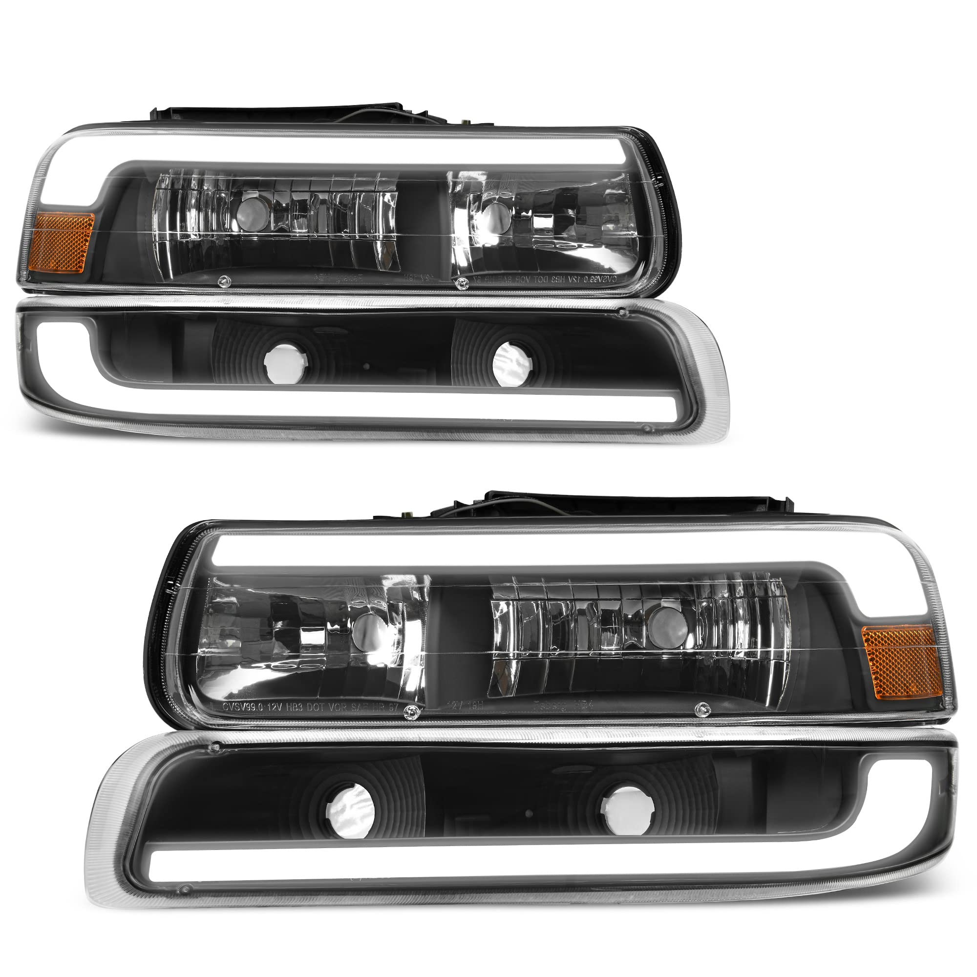Autosaver88 Led Drl Headlight Bumper Lamps Compatible With 1999 2000 2001 2002 Chevy Silverado 2000-2006 Chevrolet Tahoe Suburba