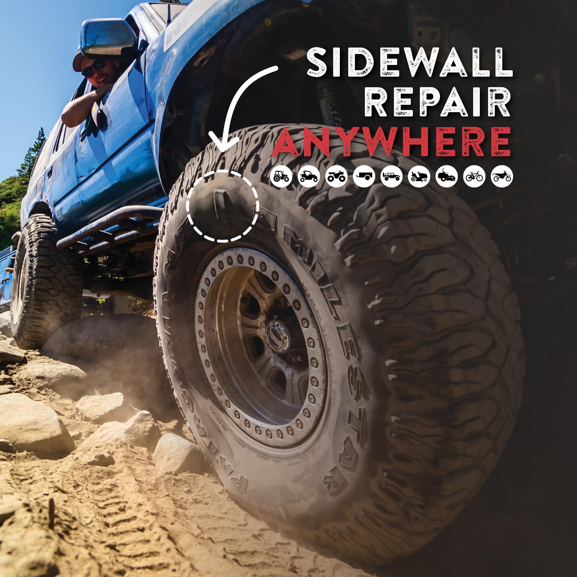 Gluetread Complete Off-Road Tire Repair Kit | Repair Any Kind Of Tire Puncture | Includes Sidewall Tire Repair Patches, Plugs An