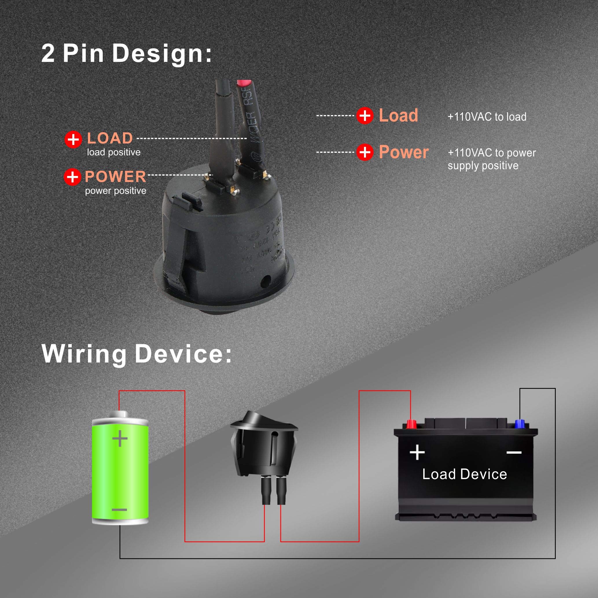 Apiele 5Pcs Rocker Switch On Off Kcd1 Mini Round Toggle Switch Spst 2Pin Snap-In Design Car Boat Automotive With Wires Pre-Wired Ac 6A/250V 10A/125V 12Vdc