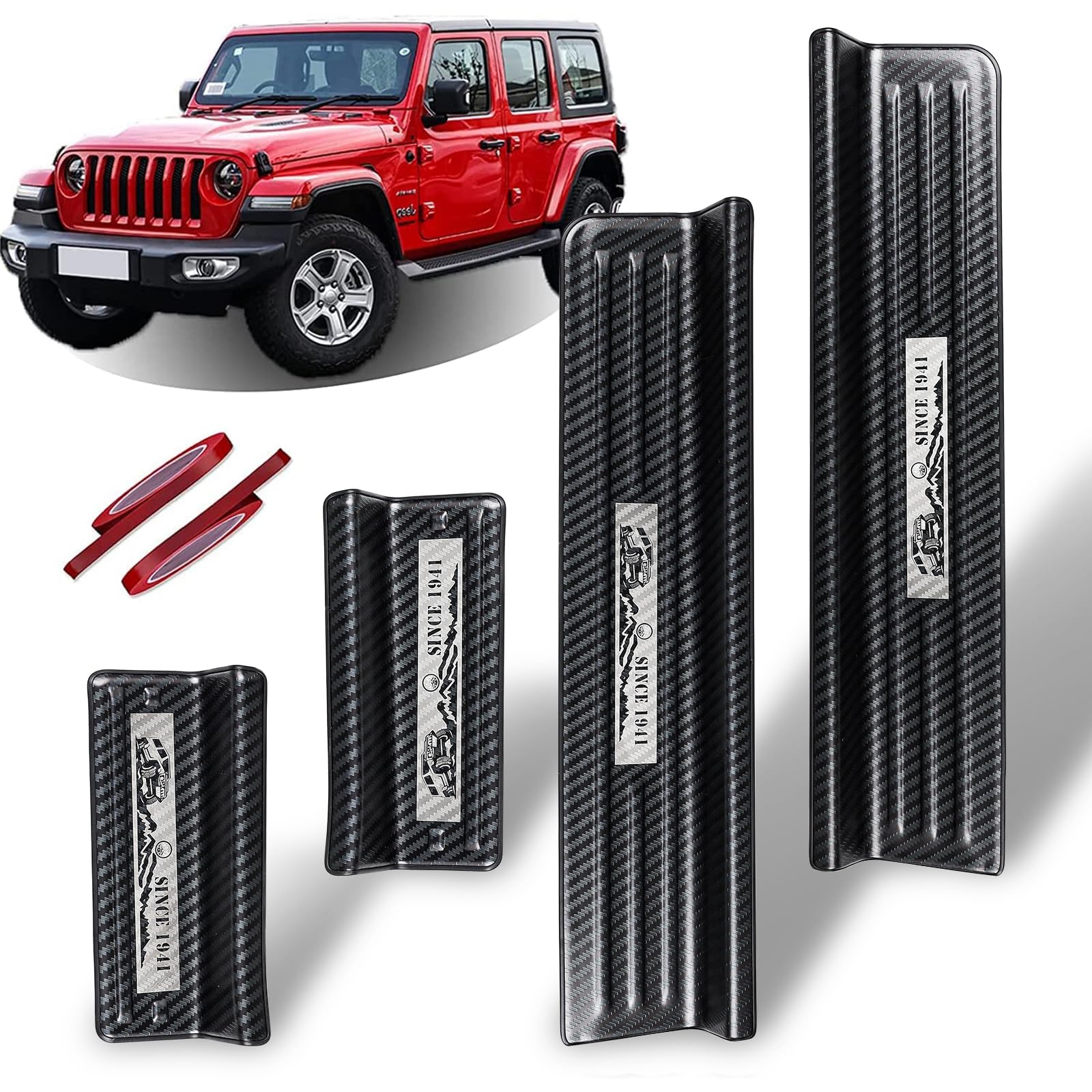 Rowa Door Sill Guards For Jeep 2018-2025 Wrangler Jl Jlu & 2020-2025 Gladiator Jt, Carbon Fiber Pattern 304 Stainless Steel Door