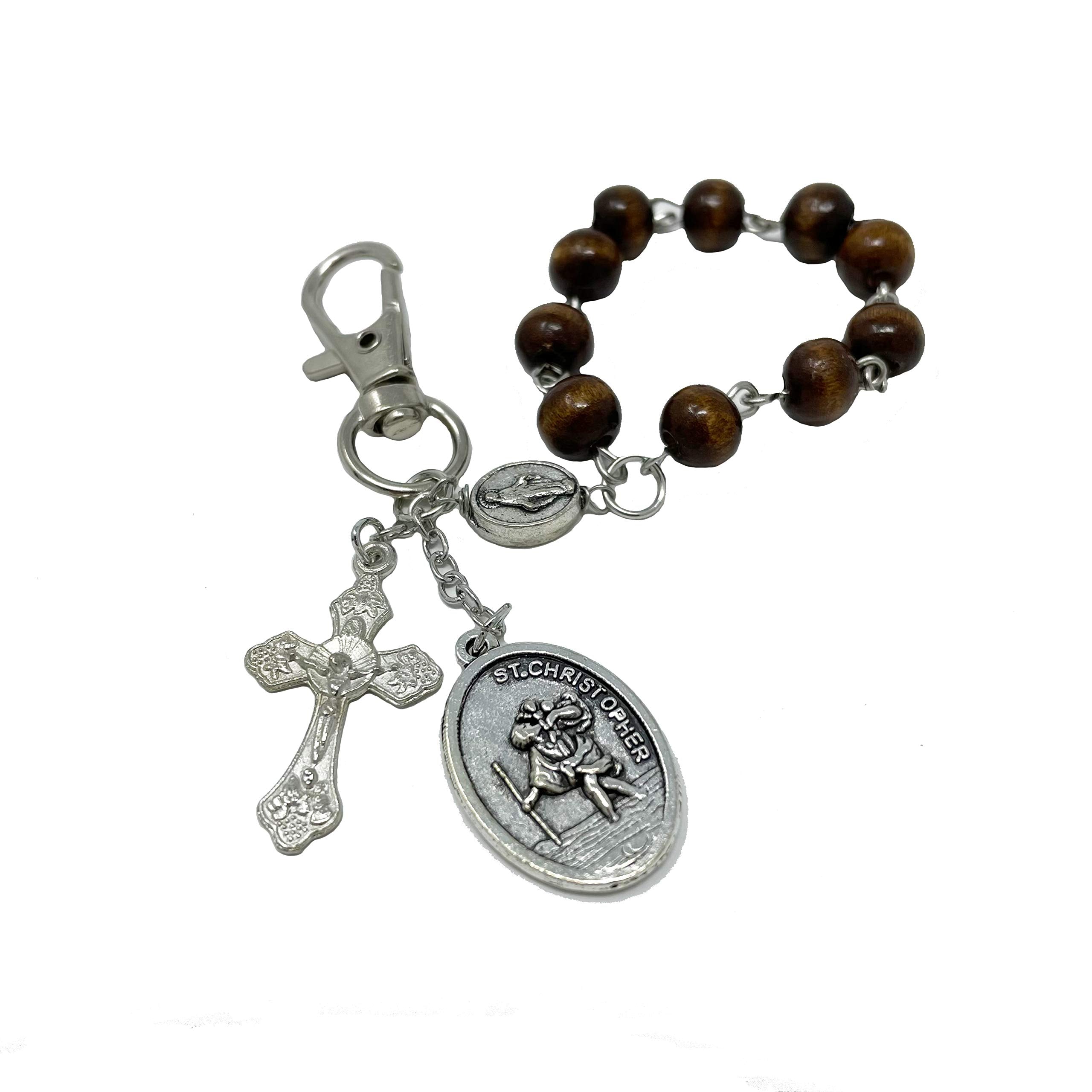 St Christopher Medal For Car - Car Rosary For Rearview Mirror - St. Christopher Keychain Rosary For Car Rearview Mirror