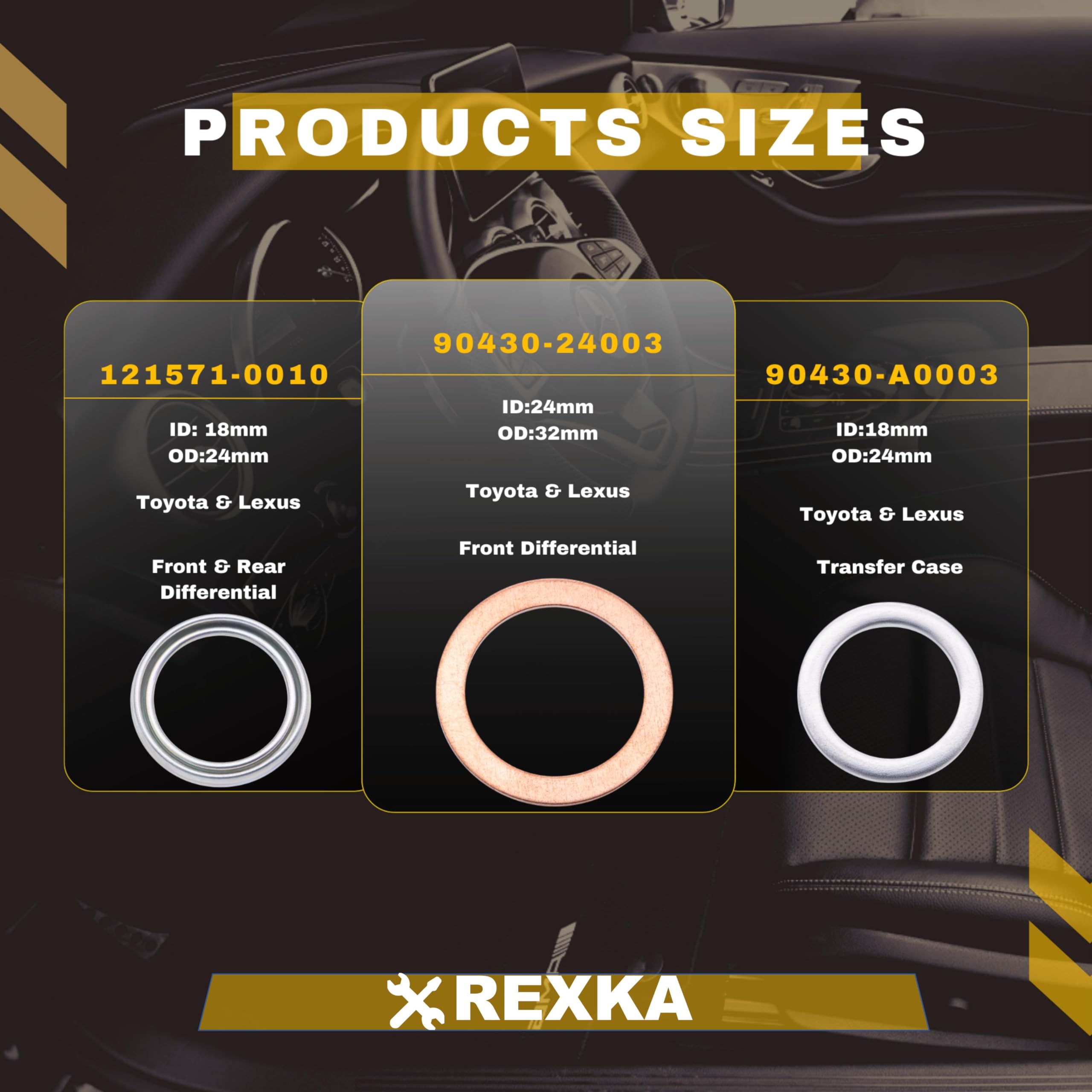 Rexka 12Pcs Transfer & Differential Service Gasket Kit Compatible With Toyota Lexus 4Runner Land Cruiser Tundra Tacoma Fj Cruise