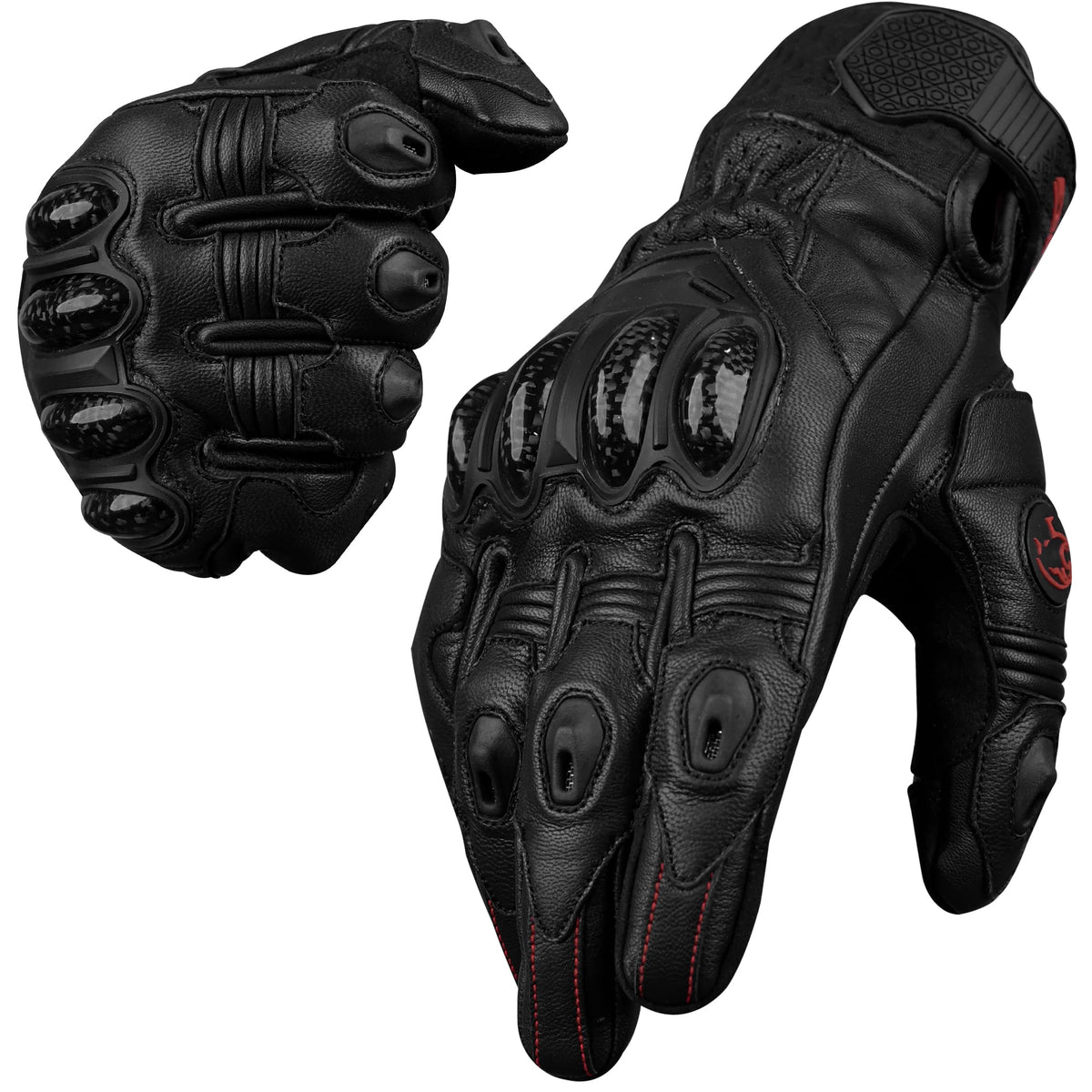 J.A.G. Leather Motorcycle Gloves For Men - Carbon Fiber Knuckle Protection, Motorbike Powersports, Dirt Bike, Touchscreen Gloves For Men And Women, Guantes Para Moto. (Black, Large)