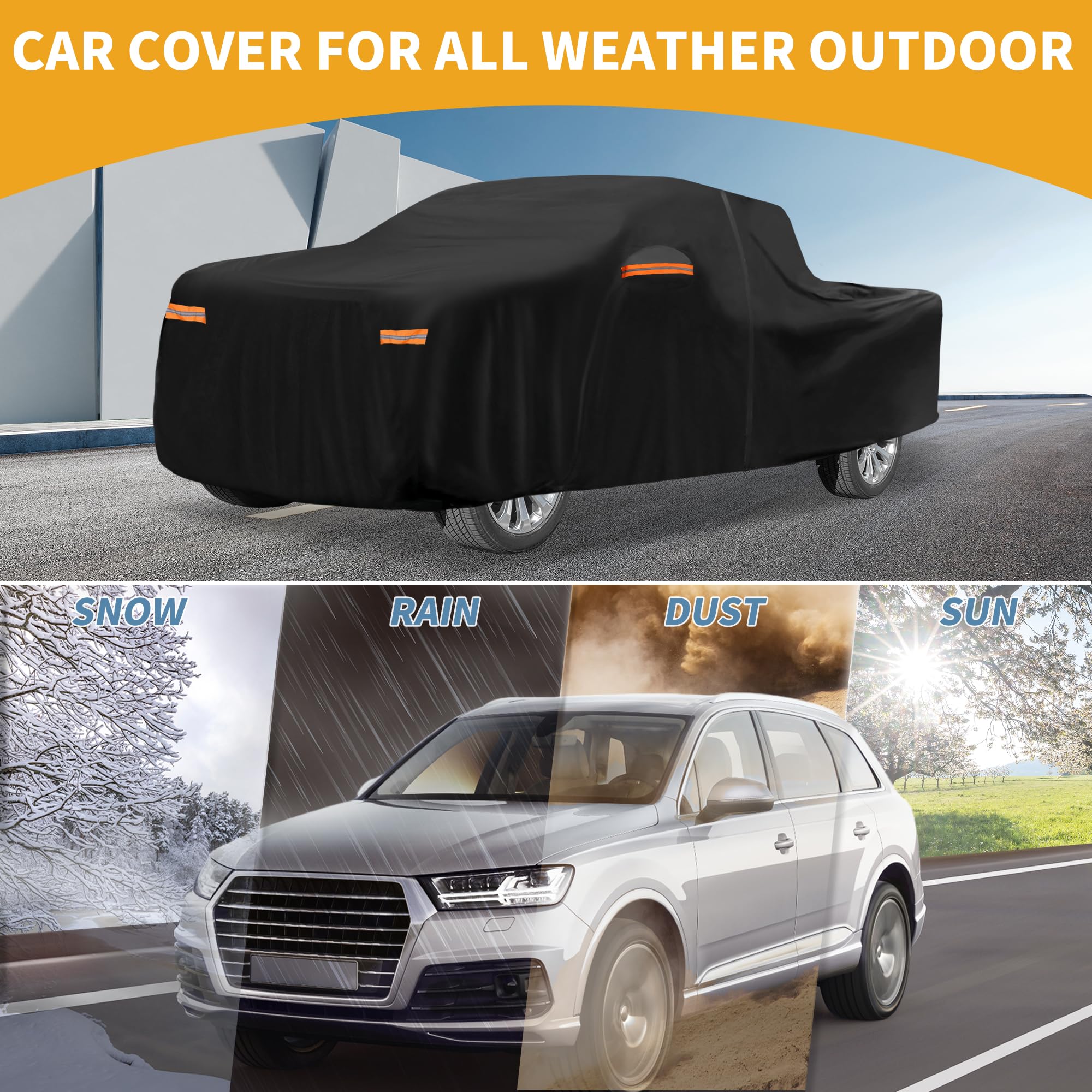 Partuto Universal Car Cover Waterproof All Weather 190T-PU, UV Sun Rain Protection, Fits for Truck Length 229''-242'', with Left