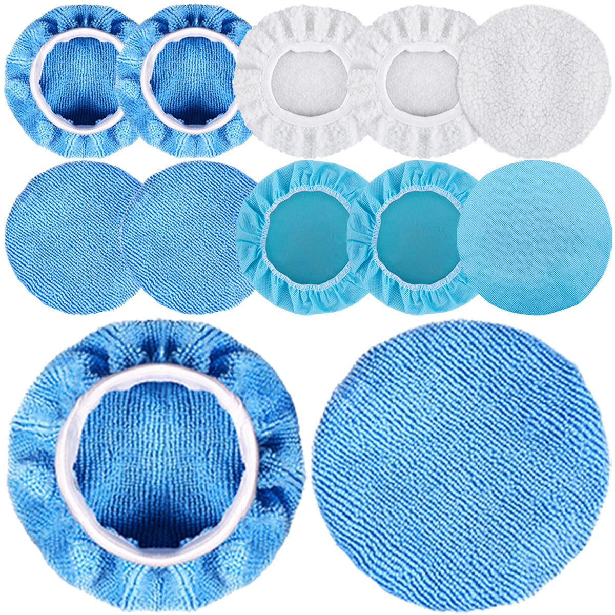Siquk 12 Pieces Car Polisher Pad Bonnet 5-6 Inch Polishing Bonnets Microfiber Waxer Bonnet Polishing Pad Bonnet Buffing Pad Cove