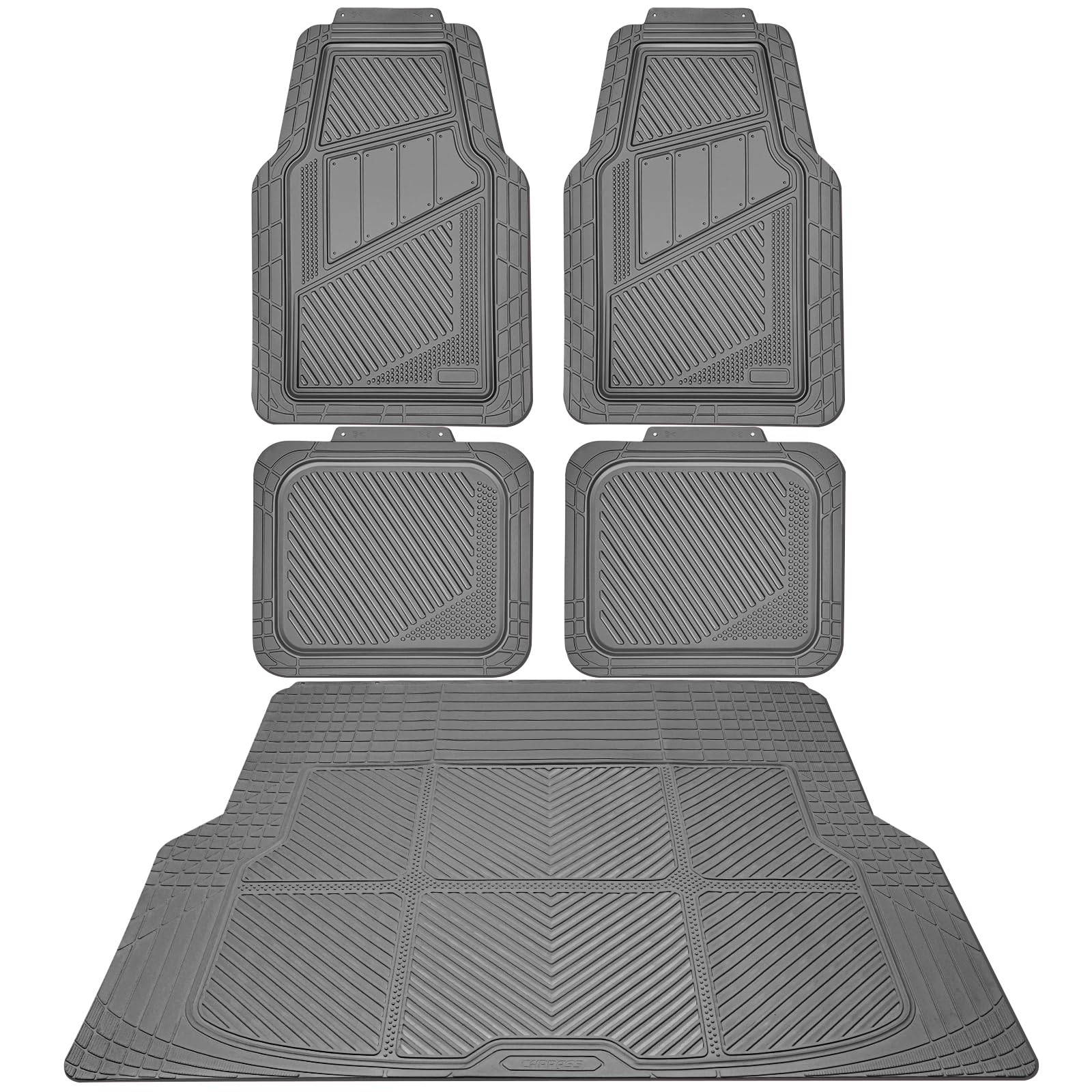 Car Pass Heavy Duty Rubber Floor Mats Gray Car Mats Full Set With Trunk Cargo Liner - Universal Waterproof Floor Mats For Car Su