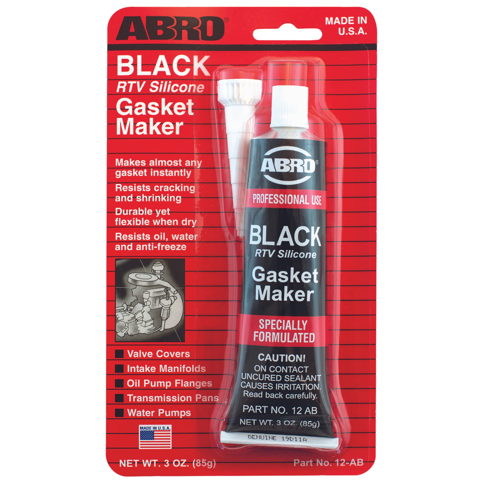 Abro Rtv Silicone Sealant And Gasket Maker: High Temp Silicone, 500F Heat, 3 Oz/85G Tube - Black
