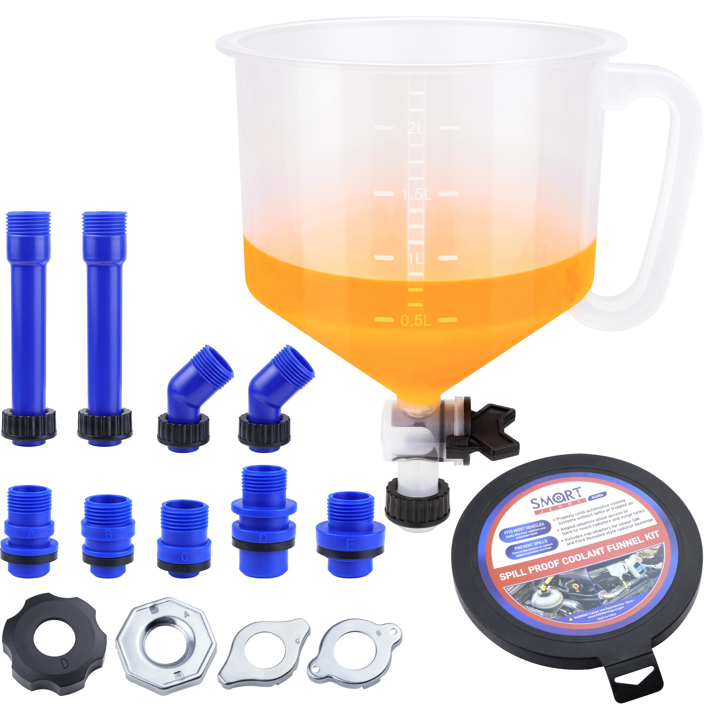 SMART JERRY - Coolant Bleeder Kit, Universal Radiator Burping Funnel, No-Spill Coolant Funnel, Flush Kit