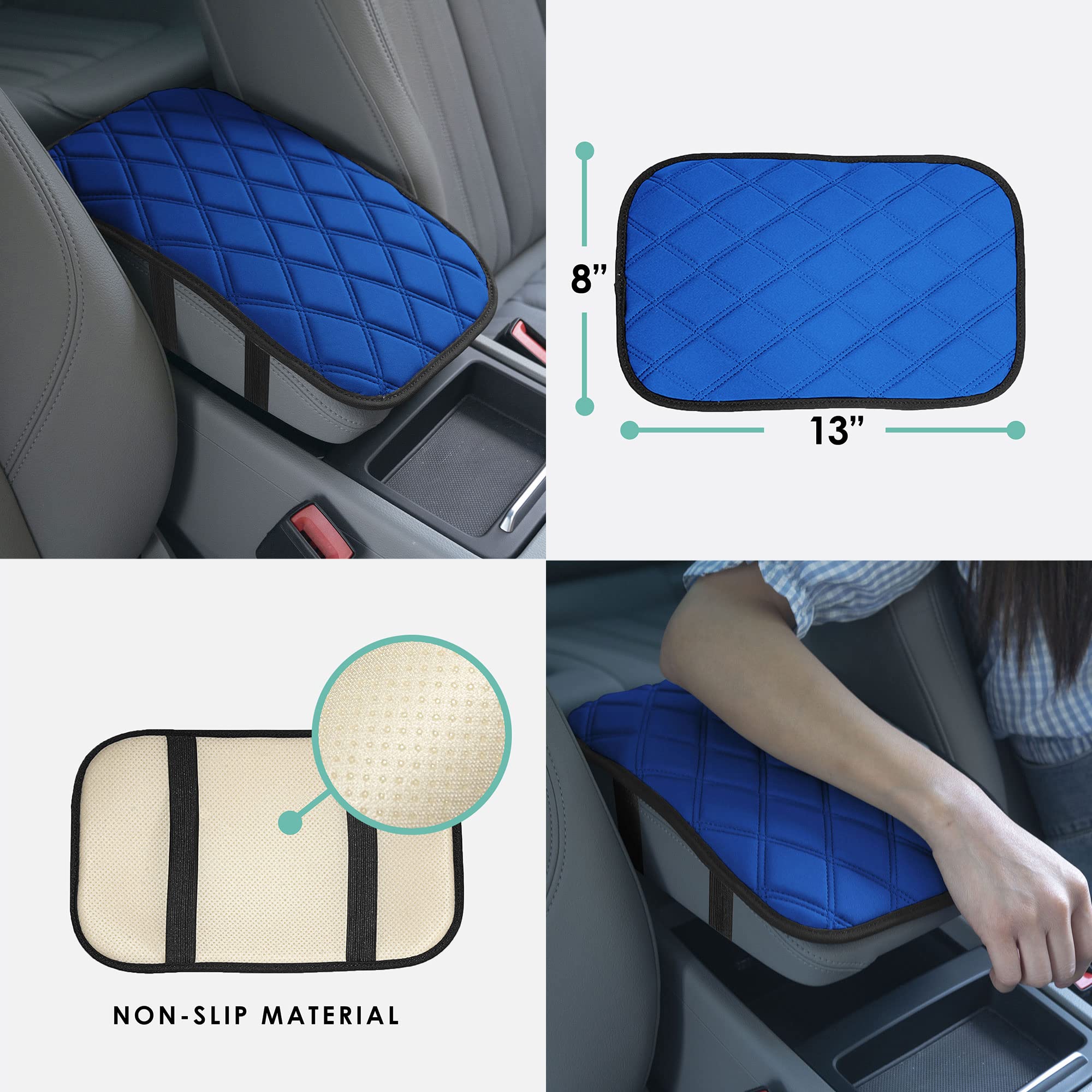 FH Group FH1053BLUEDM Diamond Pattern Neosupreme Center Console Pad Water-Resistant Blue Seat Box Cover Protector fits Most Cars