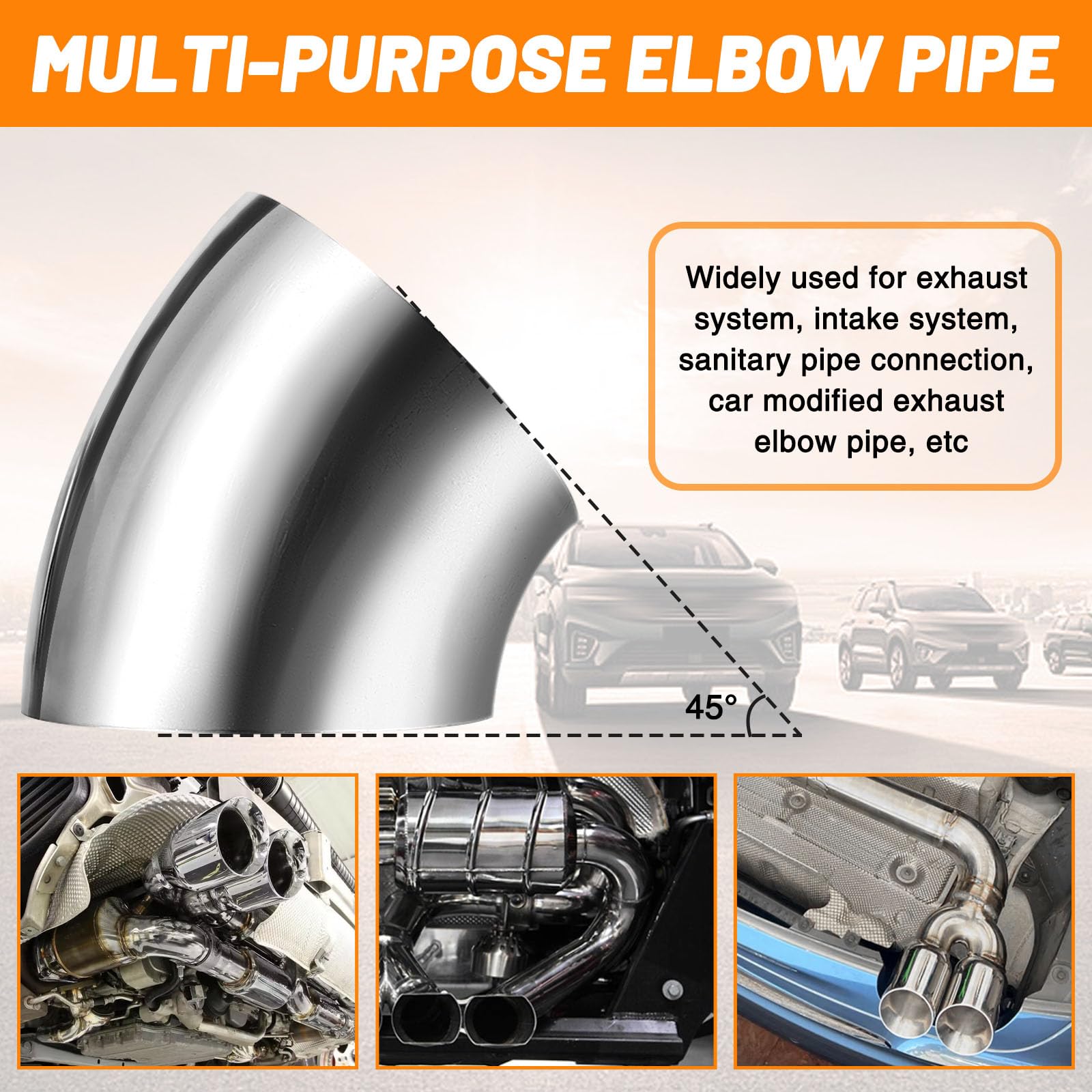 Tongze 3 Inch 45 Degree SS304 Stainless Steel Bend Tube Exhaust Elbow Pipe for Car Customized Modified Exhaust System-4pcs