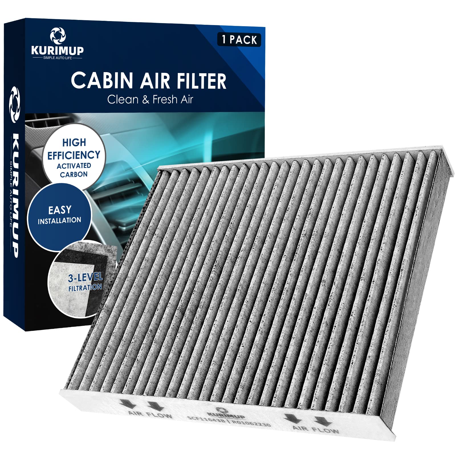 KURIMUP Cabin Air Filter,Replacement for CF11643,Premium Cabin filter with Activated Carbon, Fit for A3/Q3/S3/TT Quattro and Atl