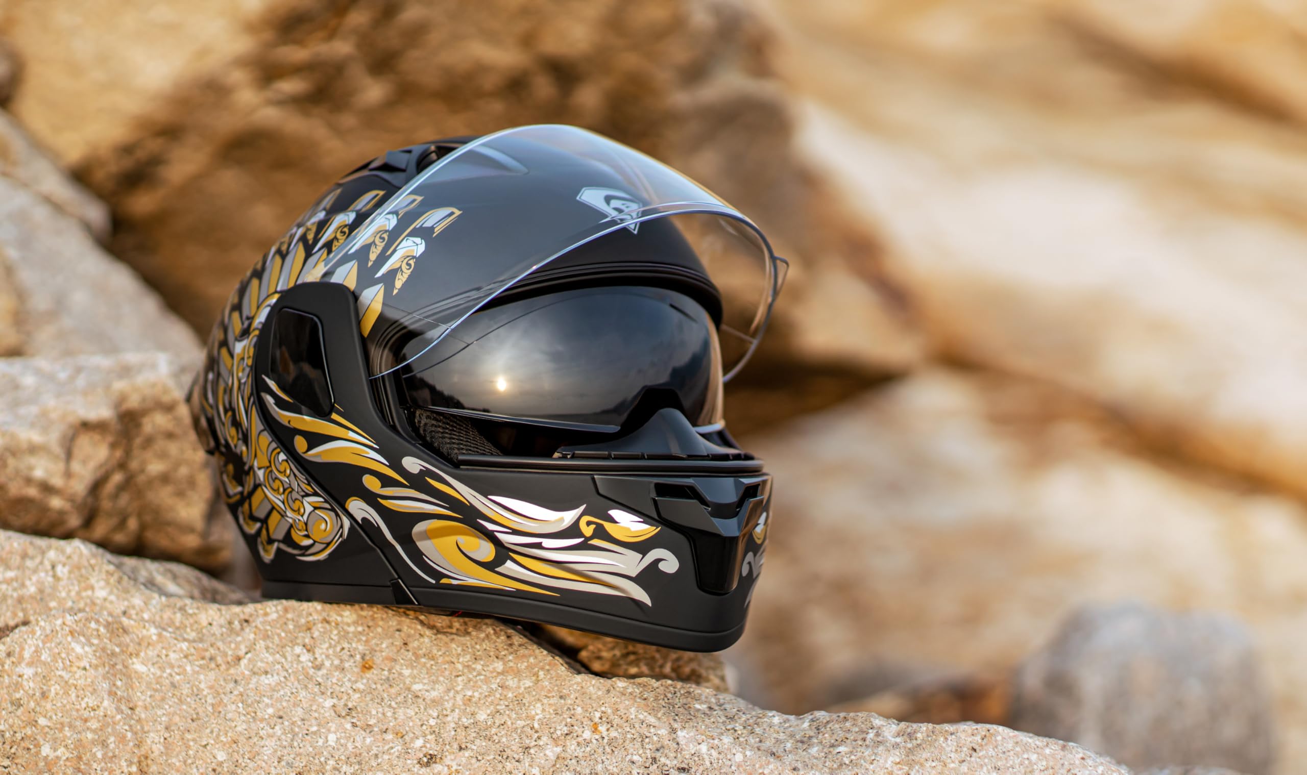 Kypara Motorcycle Dual Visor Flip Up Modular Full Face Helmet With Dot Certification Of Impressionism (L, Michael.Matt)