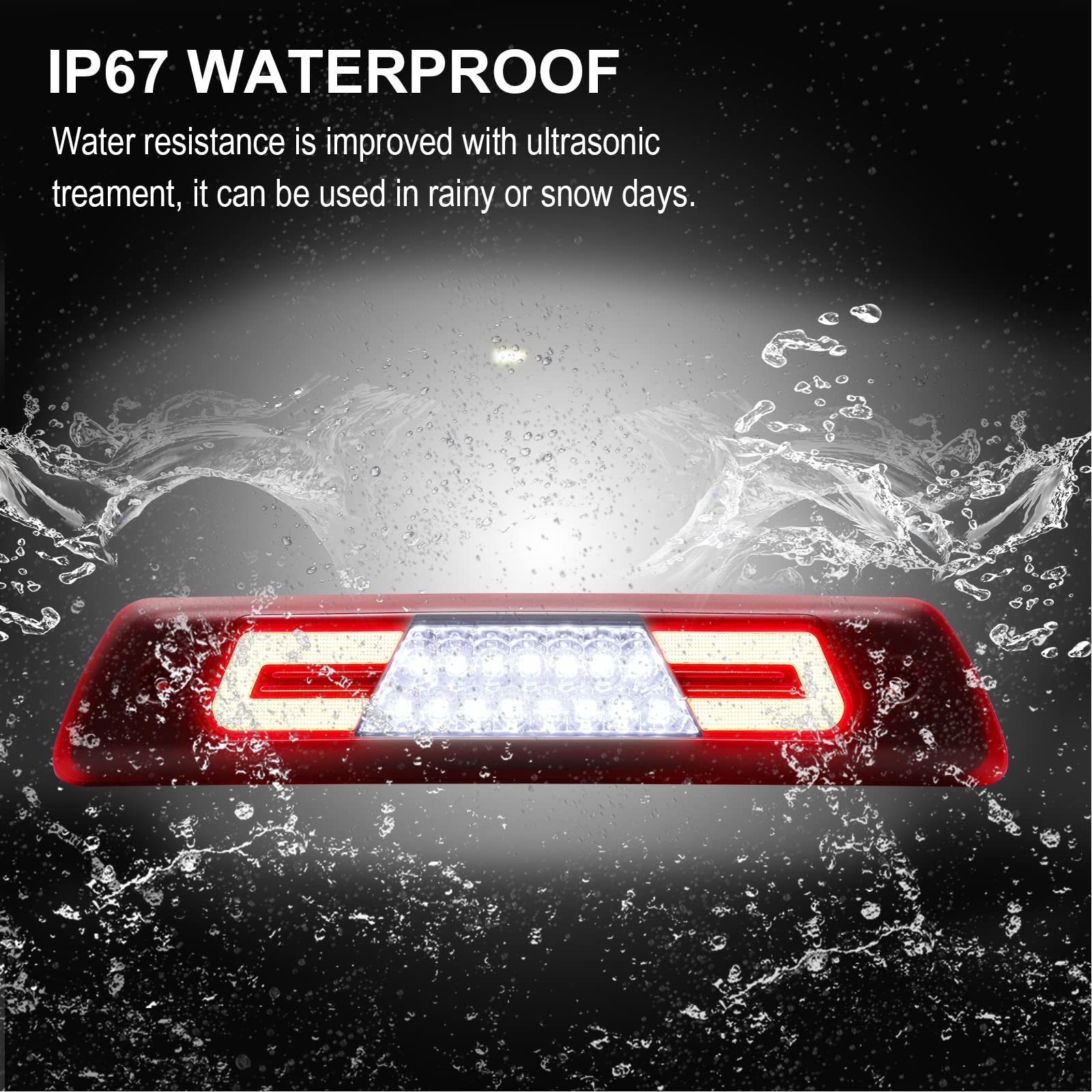 R&F Auto Led Clear Red Lens 3Rd Brake Light Replacement For F150 (2009-2014) High Mount Stop Lamp Tail Rear Cab Roof Cargo Lights With Seal Foam Gaskets