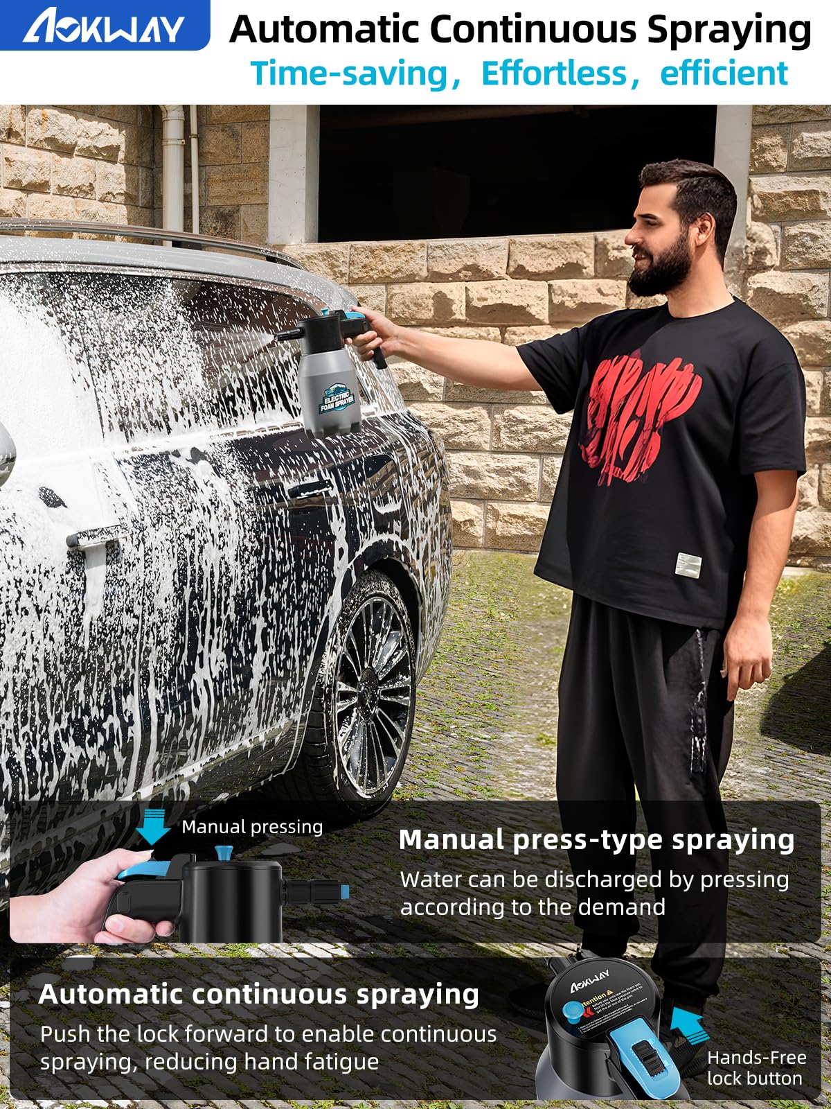 aokway Foam Sprayer Car Wash, Electric Foam Sprayer, Car Soap Foam Pump Sprayer for Cleaning Detailing Portable Cordless Handhel