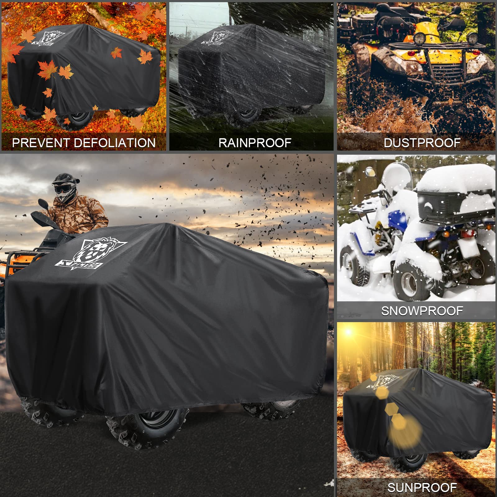 Xyzctem Waterproof Atv Cover, Heavy Duty Black Protects 4 Wheeler From Snow Rain Or Sun (Black, 88 Inch)