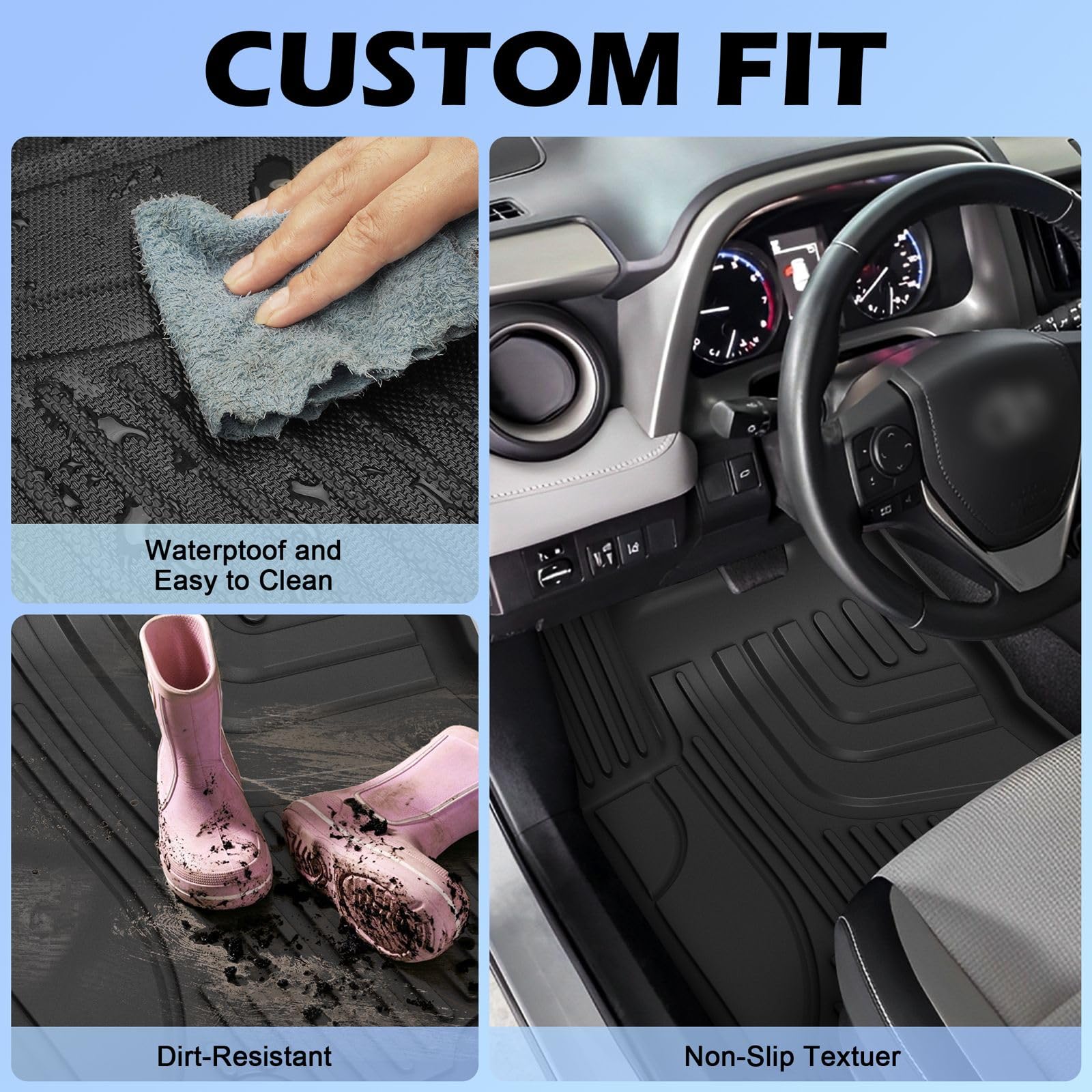 Aomsazto Floor Mats For Toyota Rav4 2013-2018 (Include Hybrid) Full Set All Weather Tpe Custom Fit Floor Mats For Toyota Rav4 1S
